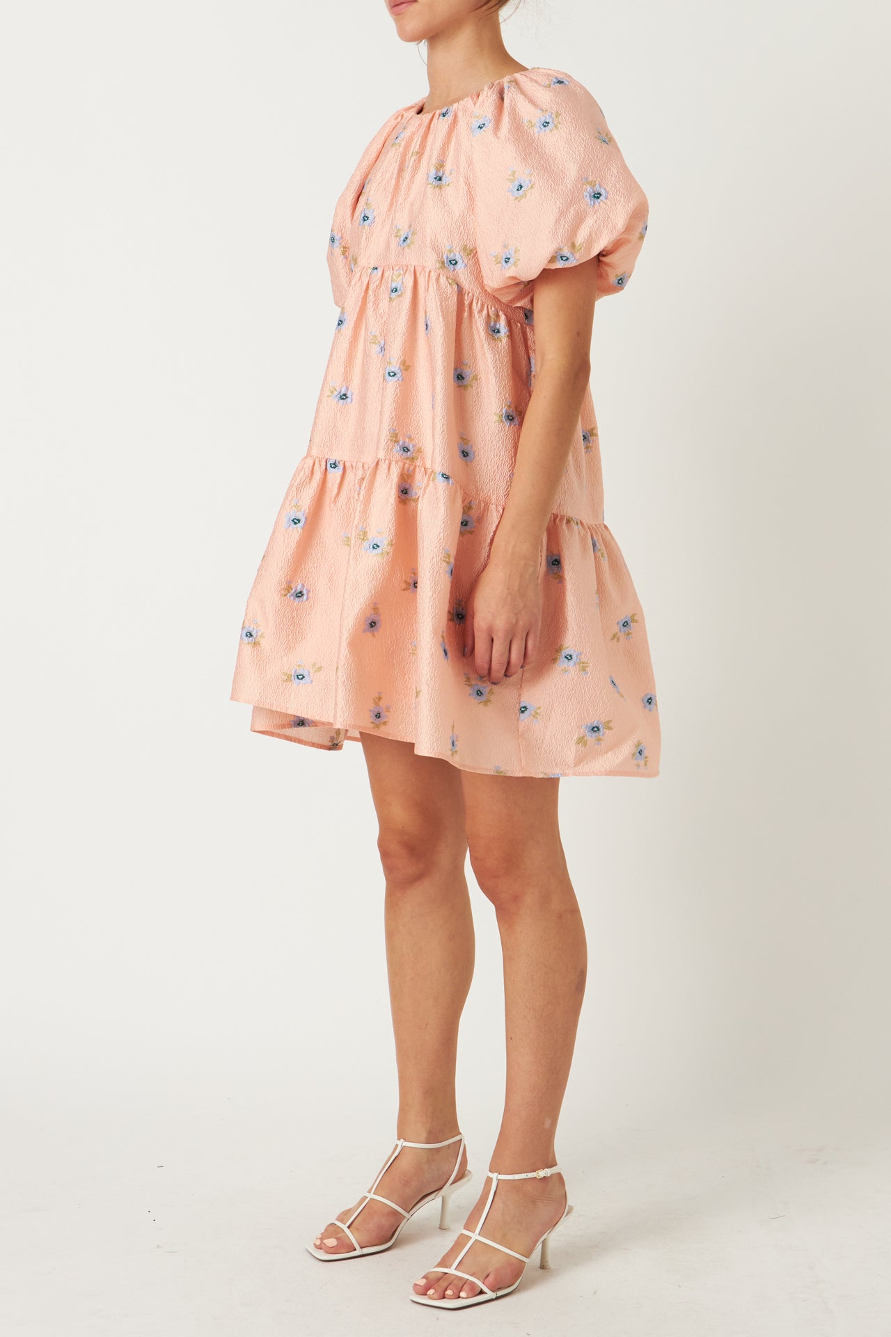 Floral Textured Back Tie Mini Dress