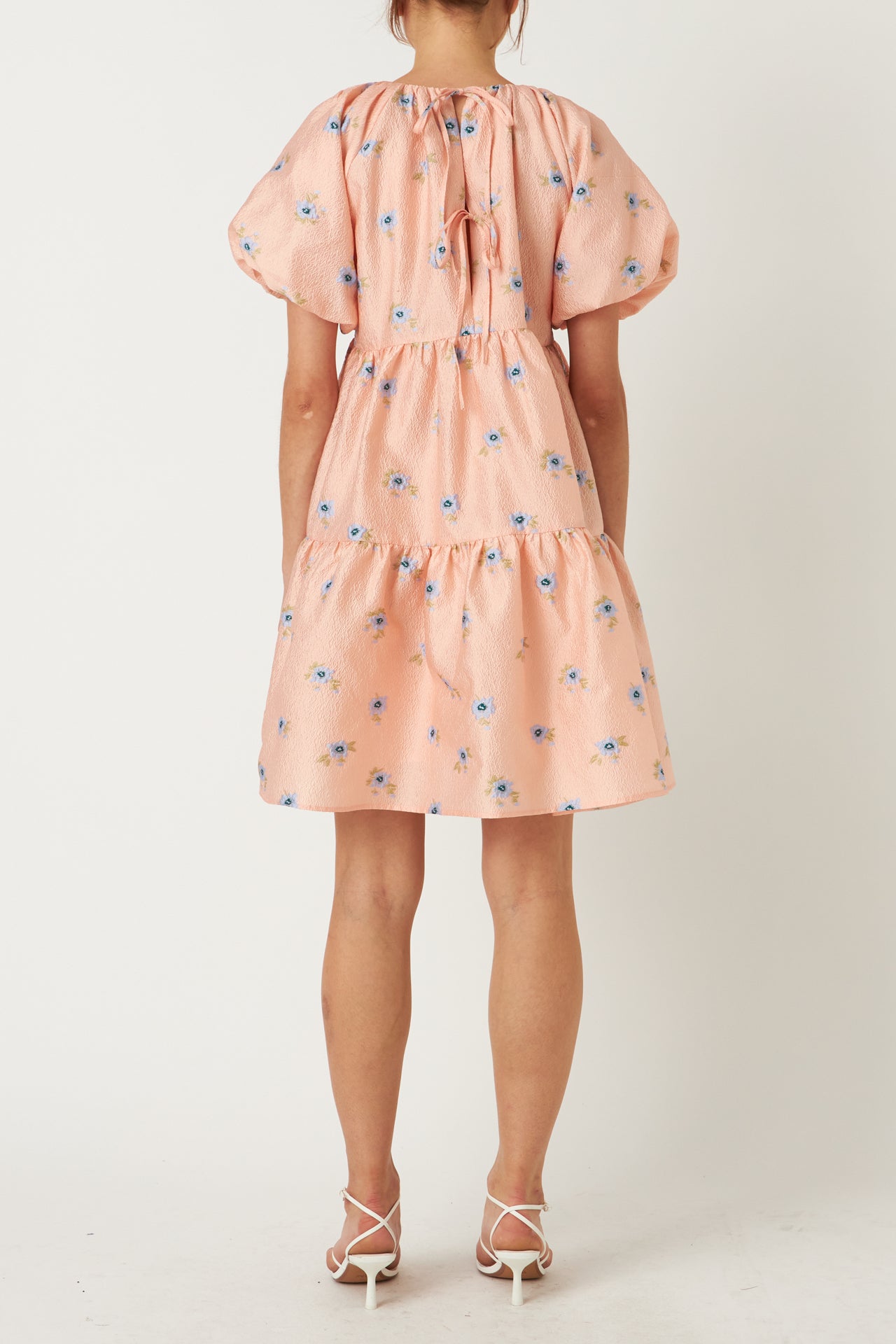 Floral Textured Back Tie Mini Dress