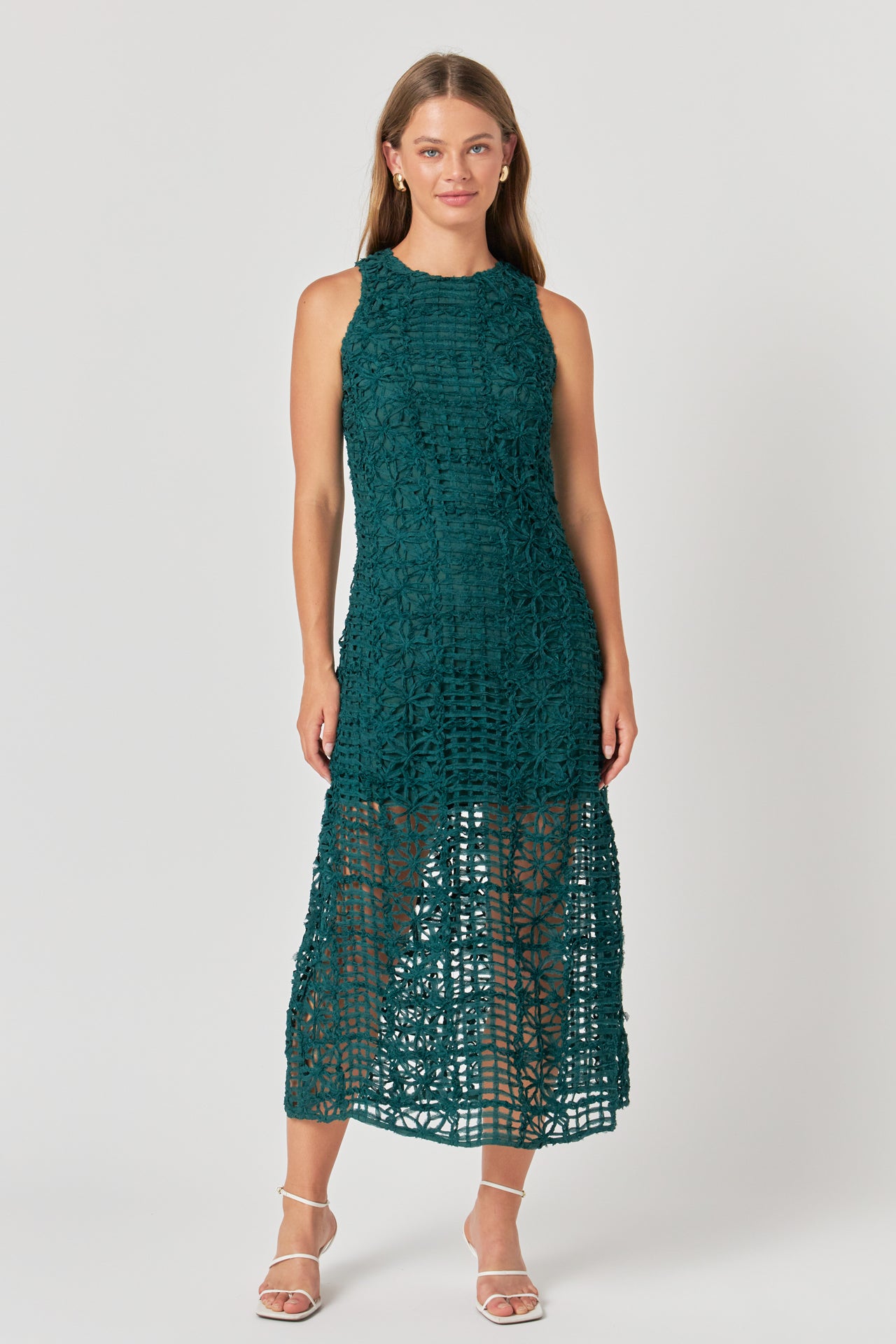 Textured Sleeveless Lined Maxi Dress