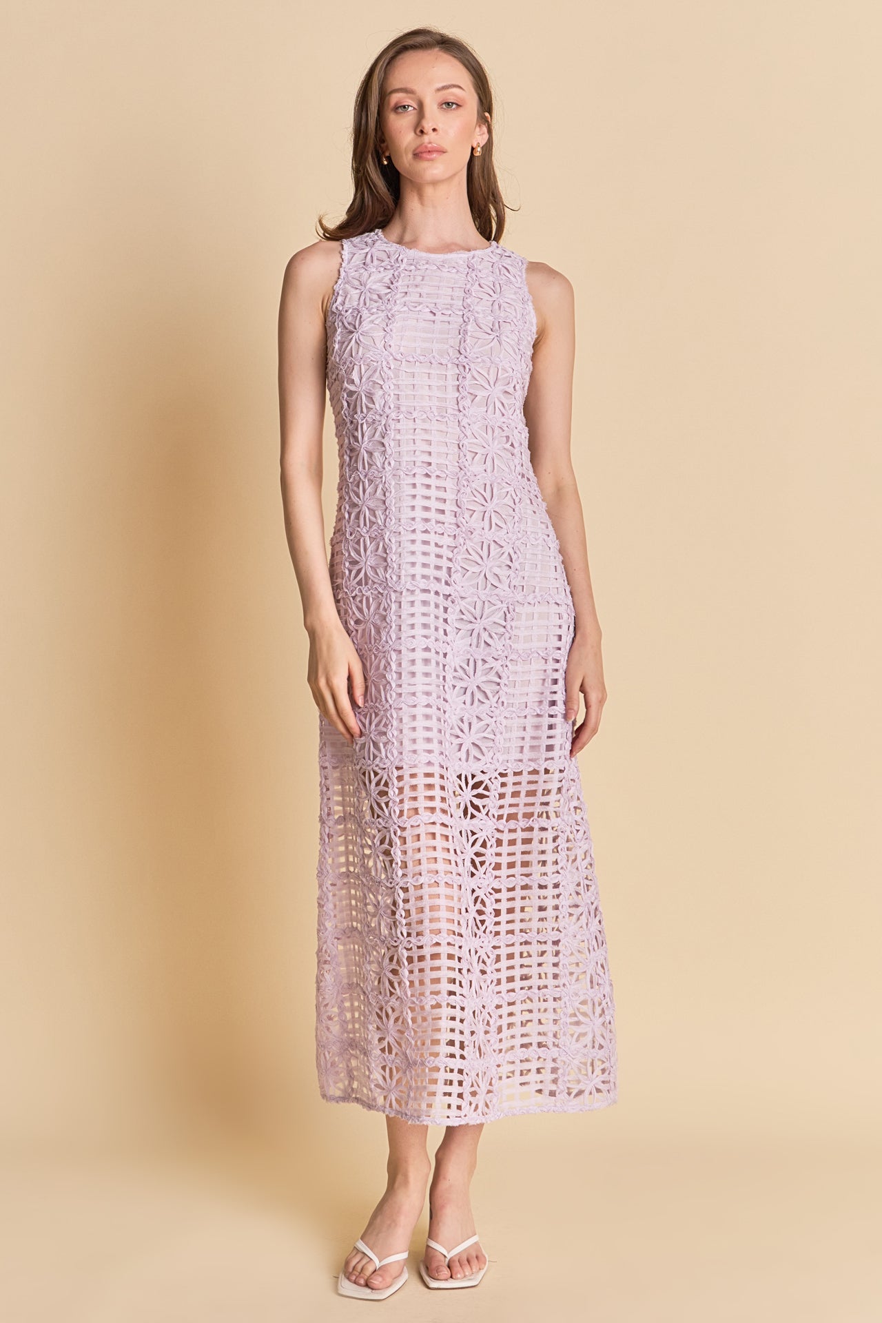 Textured Sleeveless Lined Maxi Dress