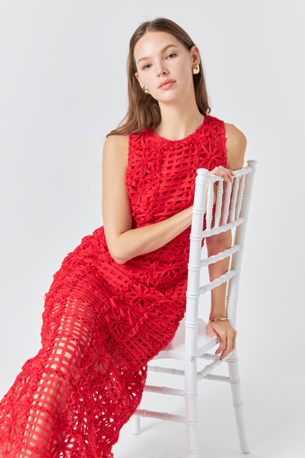 Textured Sleeveless Lined Maxi Dress