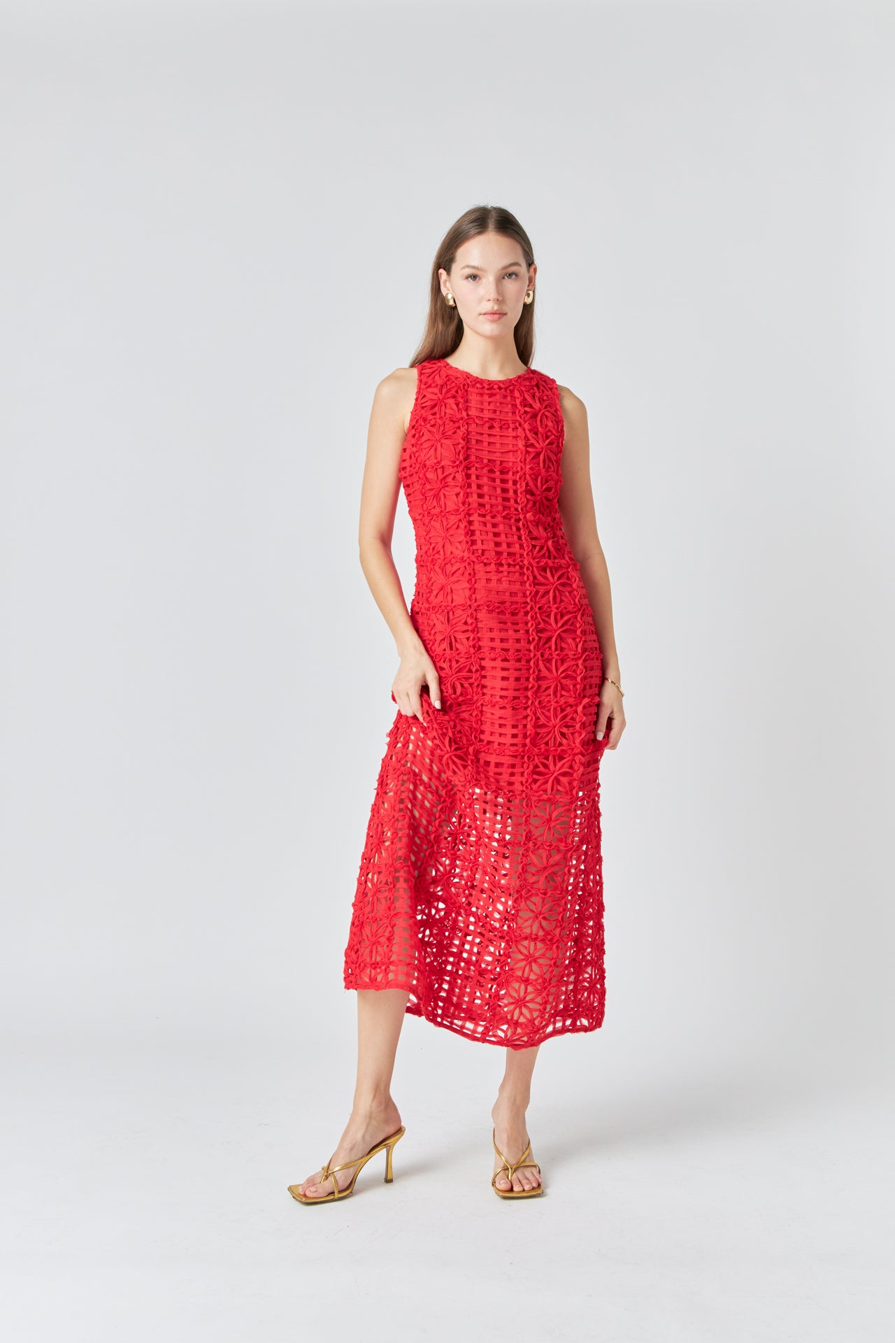 Textured Sleeveless Lined Maxi Dress
