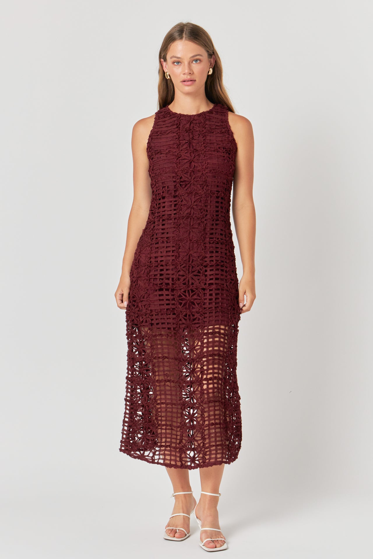 Textured Sleeveless Lined Maxi Dress