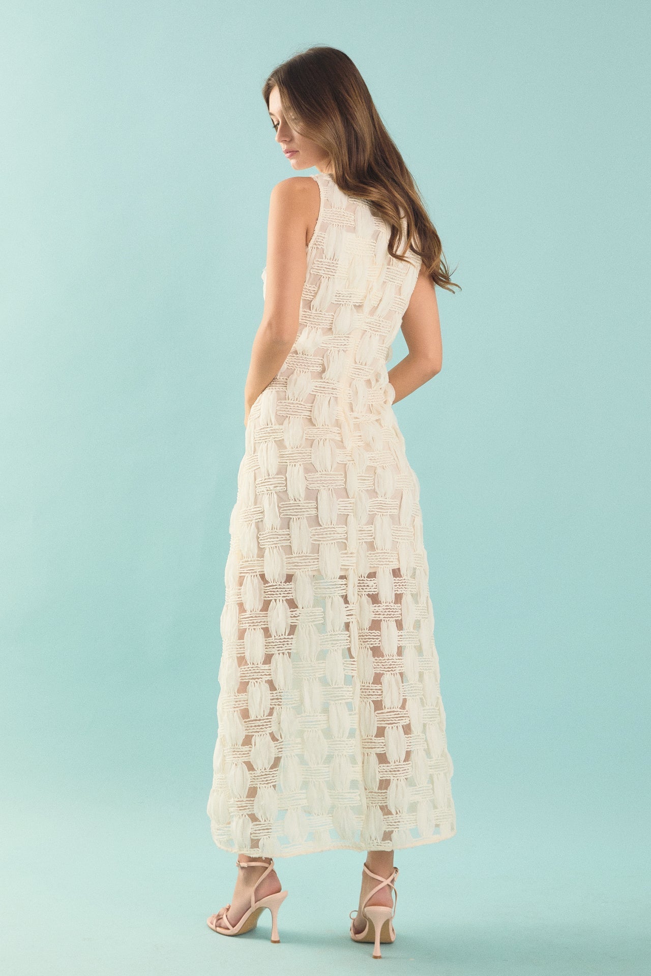 ENDLESS ROSE - Rose Grid Textured Sleeveless Midi Dress - DRESSES available at Objectrare