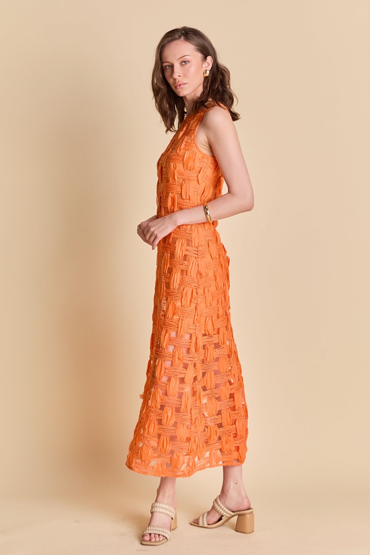ENDLESS ROSE - Grid Textured Sleeveless Midi Dress - DRESSES available at Objectrare
