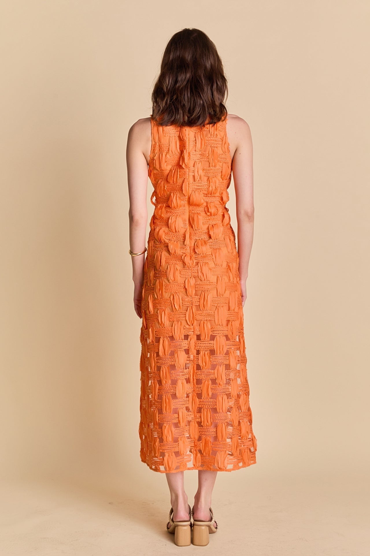 ENDLESS ROSE - Grid Textured Sleeveless Midi Dress - DRESSES available at Objectrare