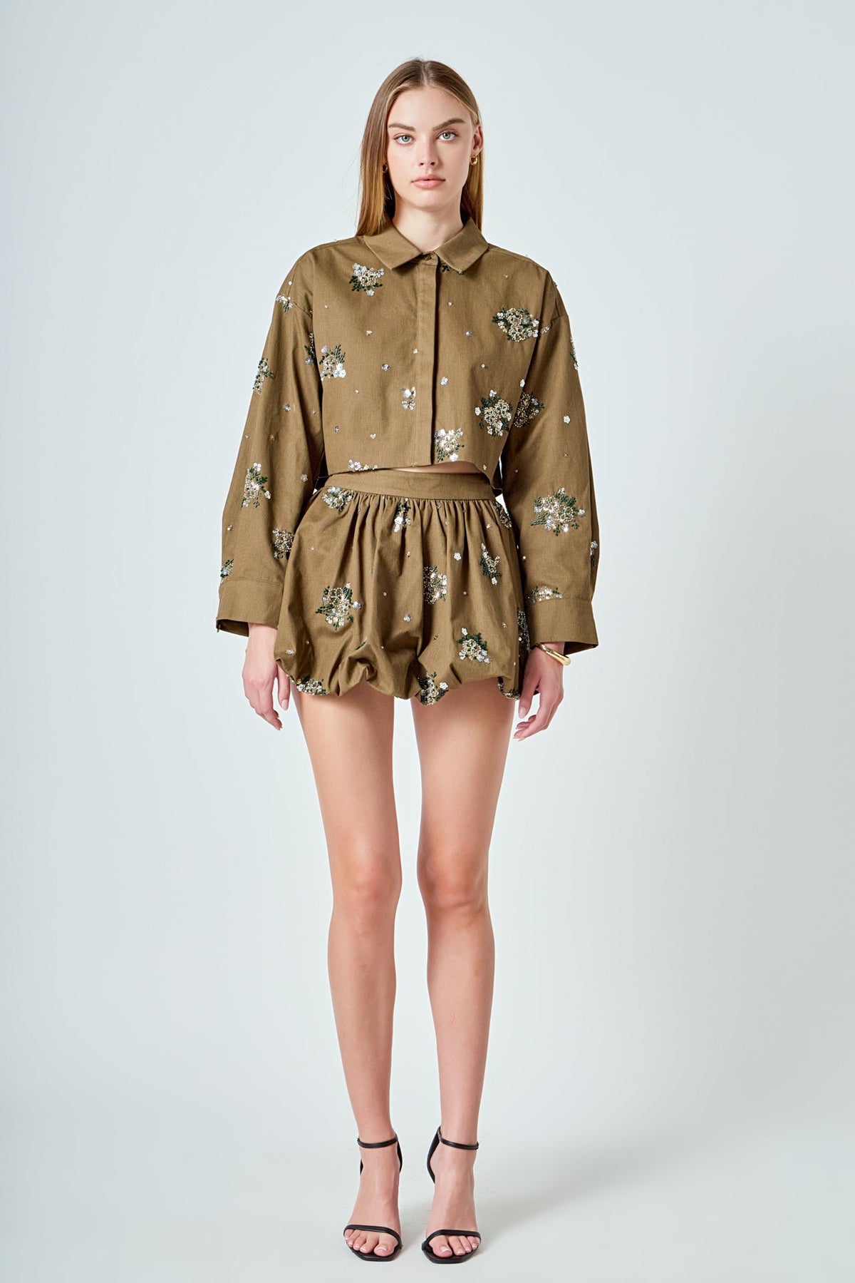 Eve Sequined and Beaded Cropped Shirt