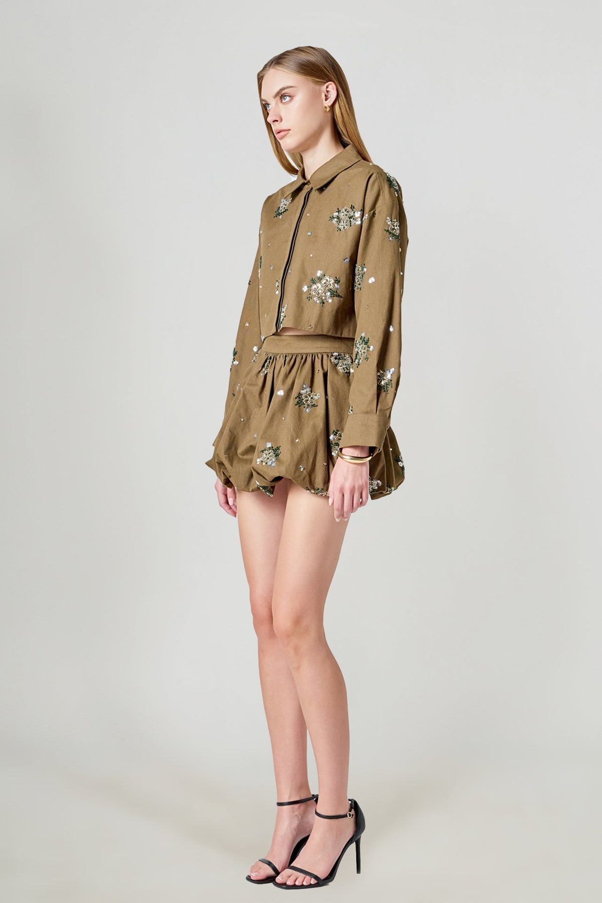 ENDLESS ROSE - Eve Sequined and Beaded Low Waist Bubble Skirt - SKIRTS available at Objectrare