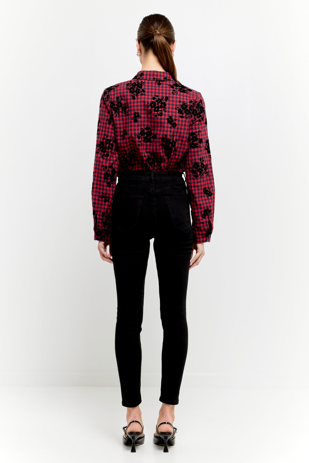 Velvet Floral Long Sleeve Check Shirt