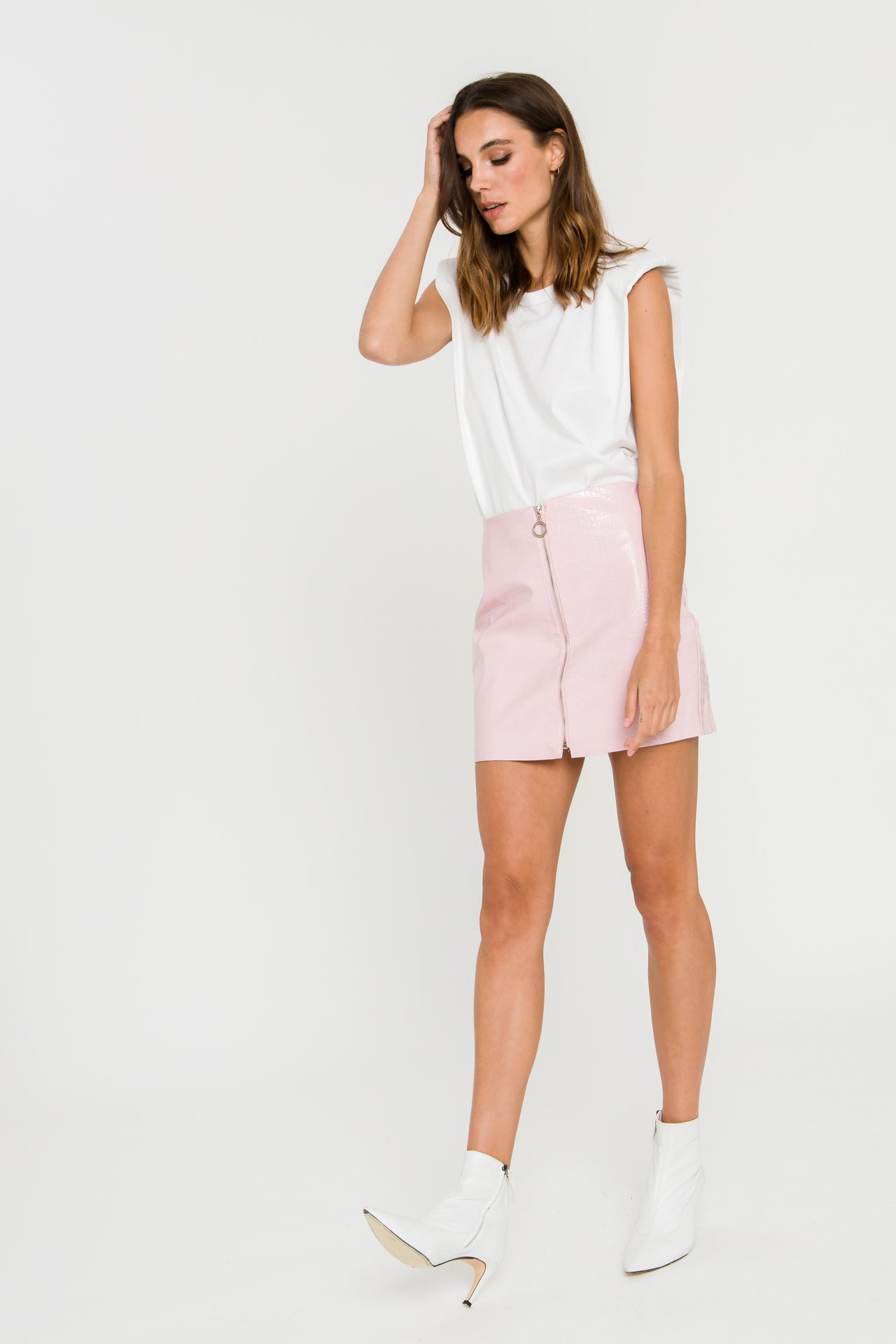 Zipper Detail Leather Mini Skirt