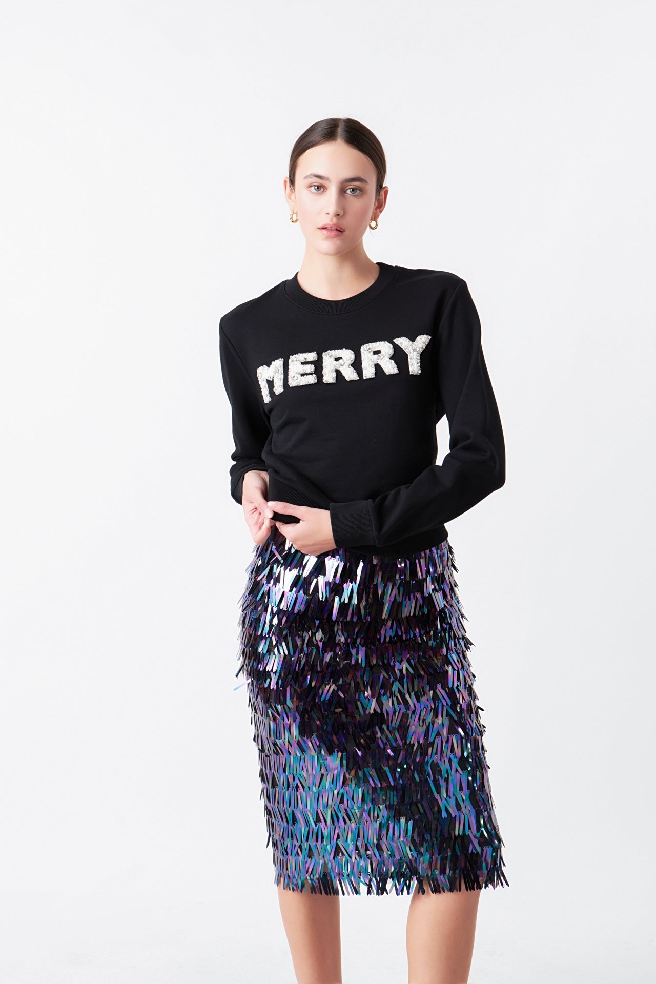 ENDLESS ROSE - Sequin Midi Skirt - SKIRTS available at Objectrare