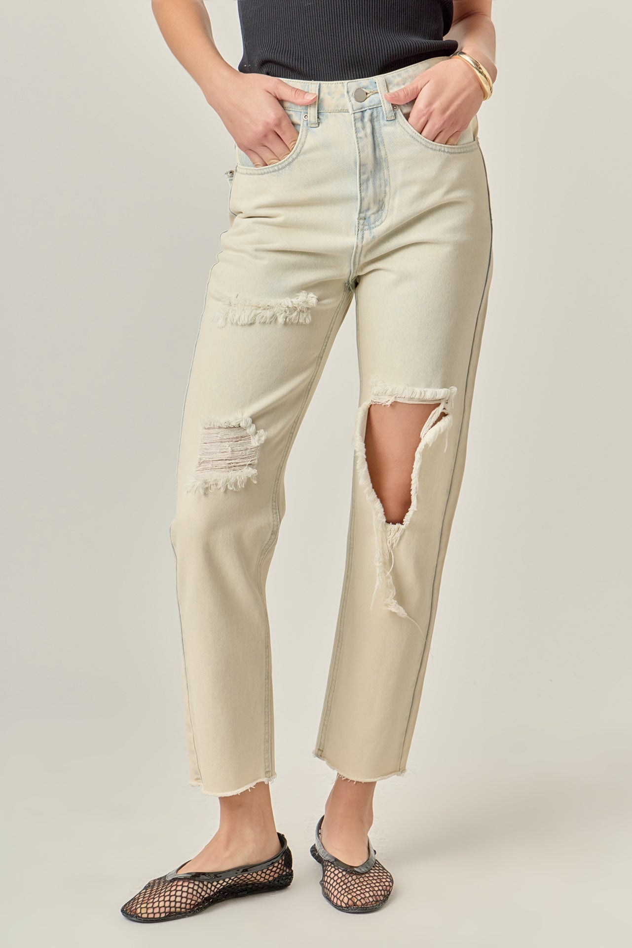 ENGLISH FACTORY - Destroyed Mom Jeans - JEANS available at Objectrare