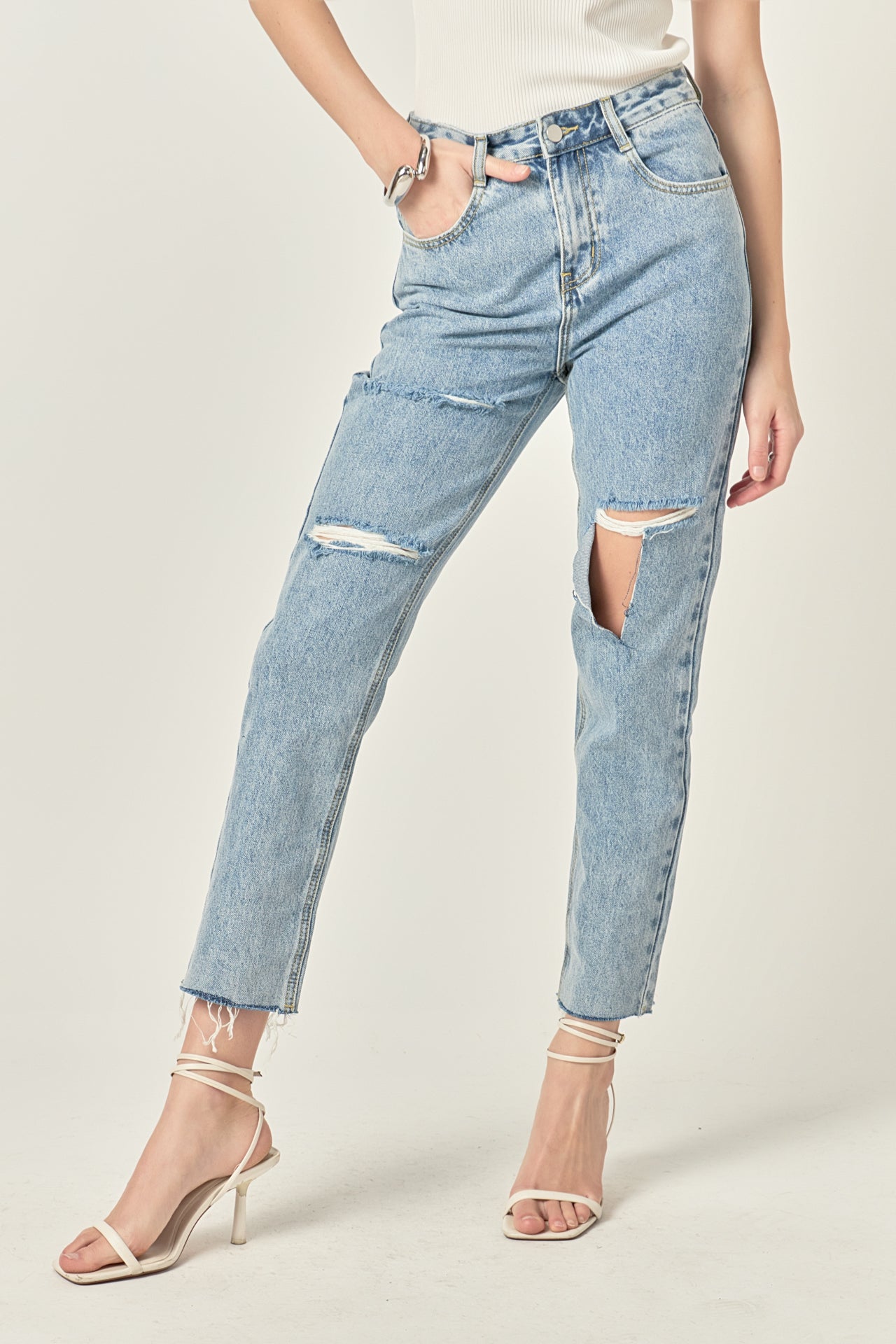 ENGLISH FACTORY - Destroyed Mom Jeans - JEANS available at Objectrare