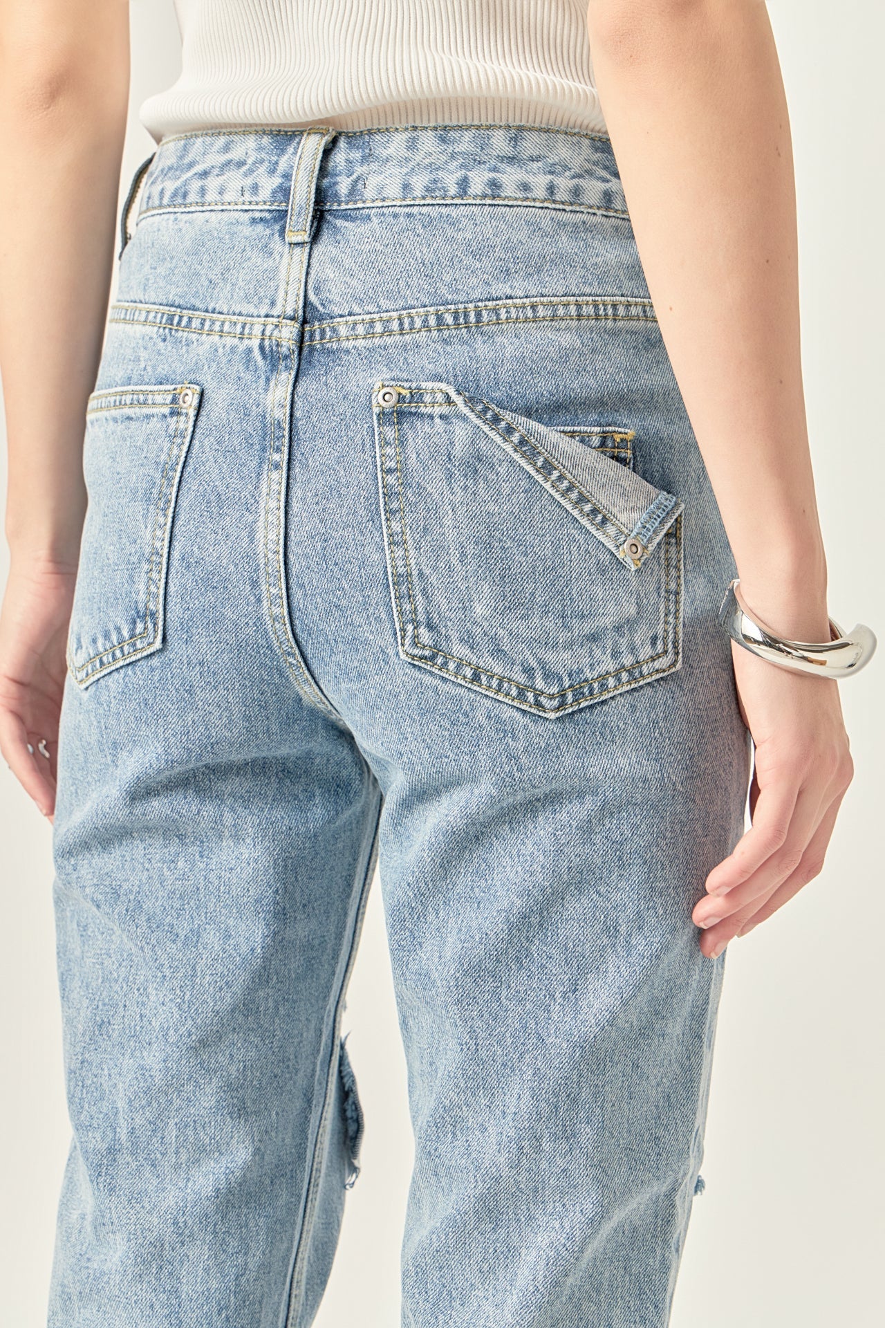 ENGLISH FACTORY - Destroyed Mom Jeans - JEANS available at Objectrare