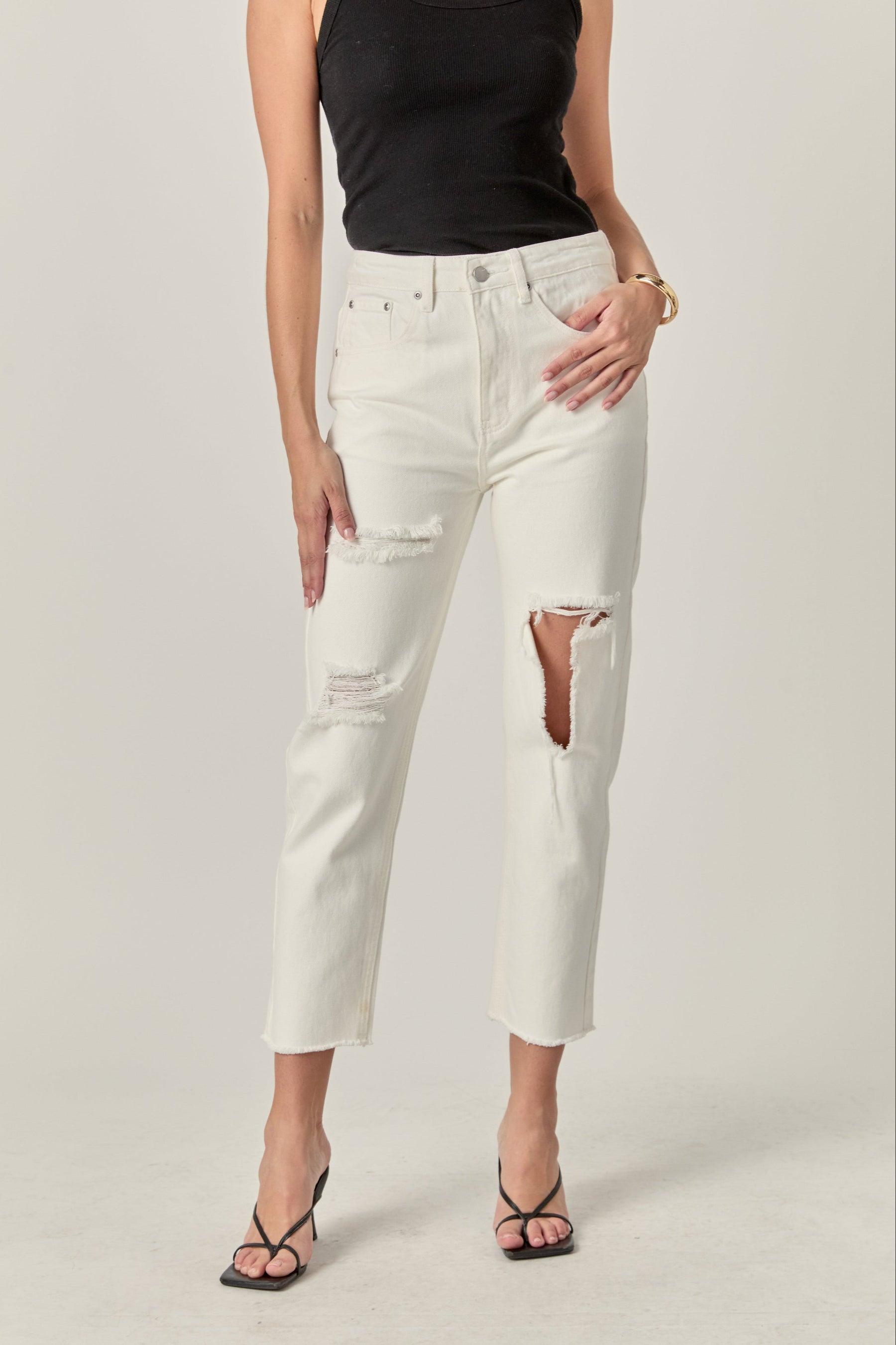 ENGLISH FACTORY - Destroyed Mom Jeans - JEANS available at Objectrare