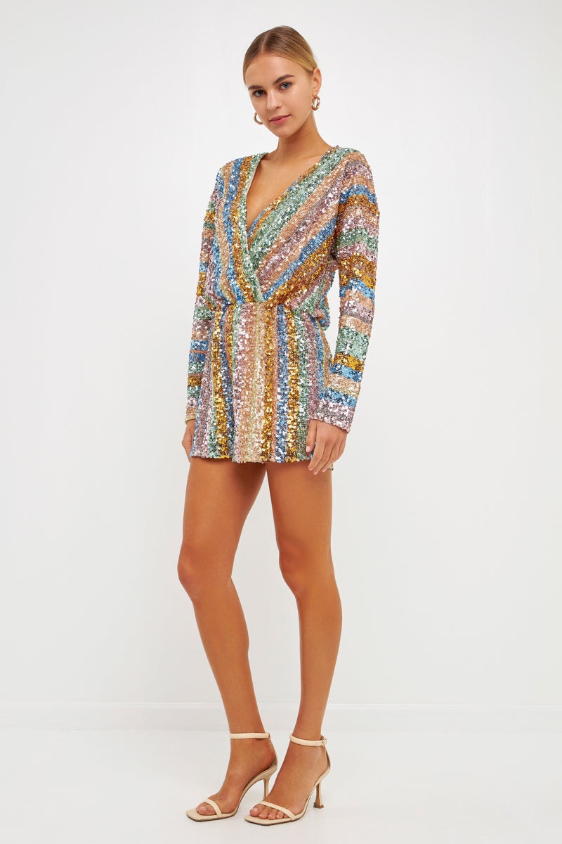 ENDLESS ROSE - Long Sleeve Sequin Romper - ROMPERS available at Objectrare