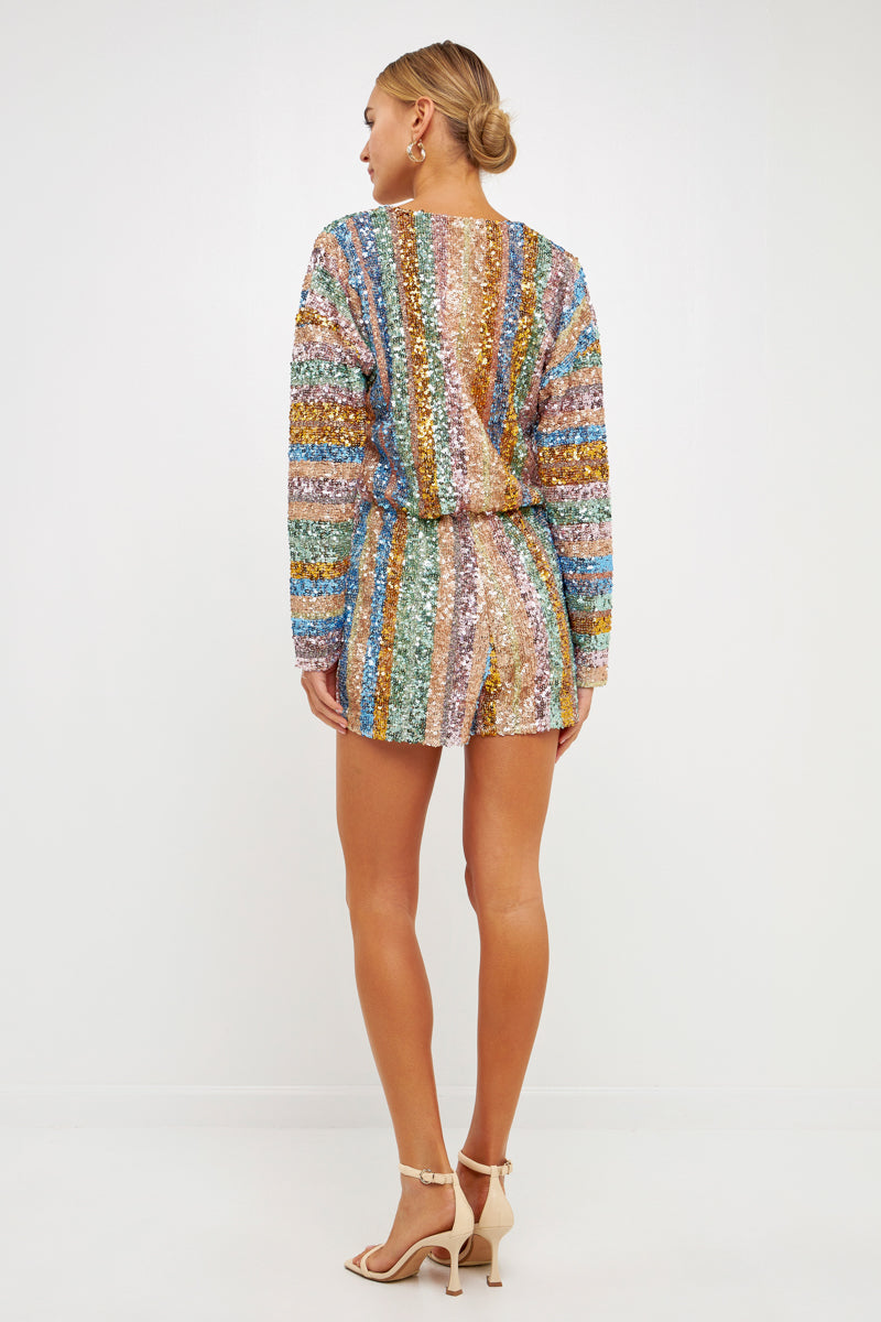 ENDLESS ROSE - Long Sleeve Sequin Romper - ROMPERS available at Objectrare