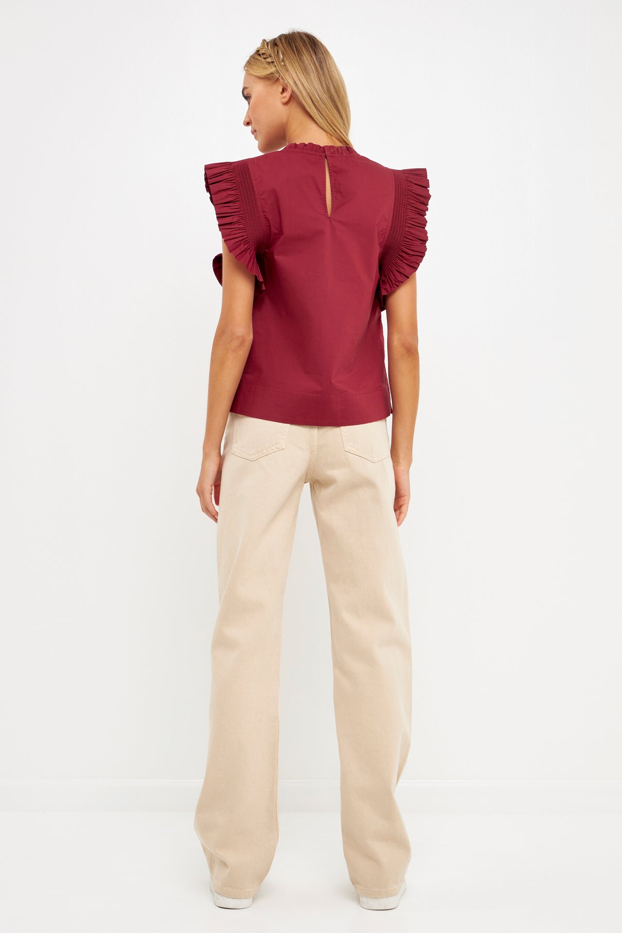 Ruffle Sleeve Poplin Top