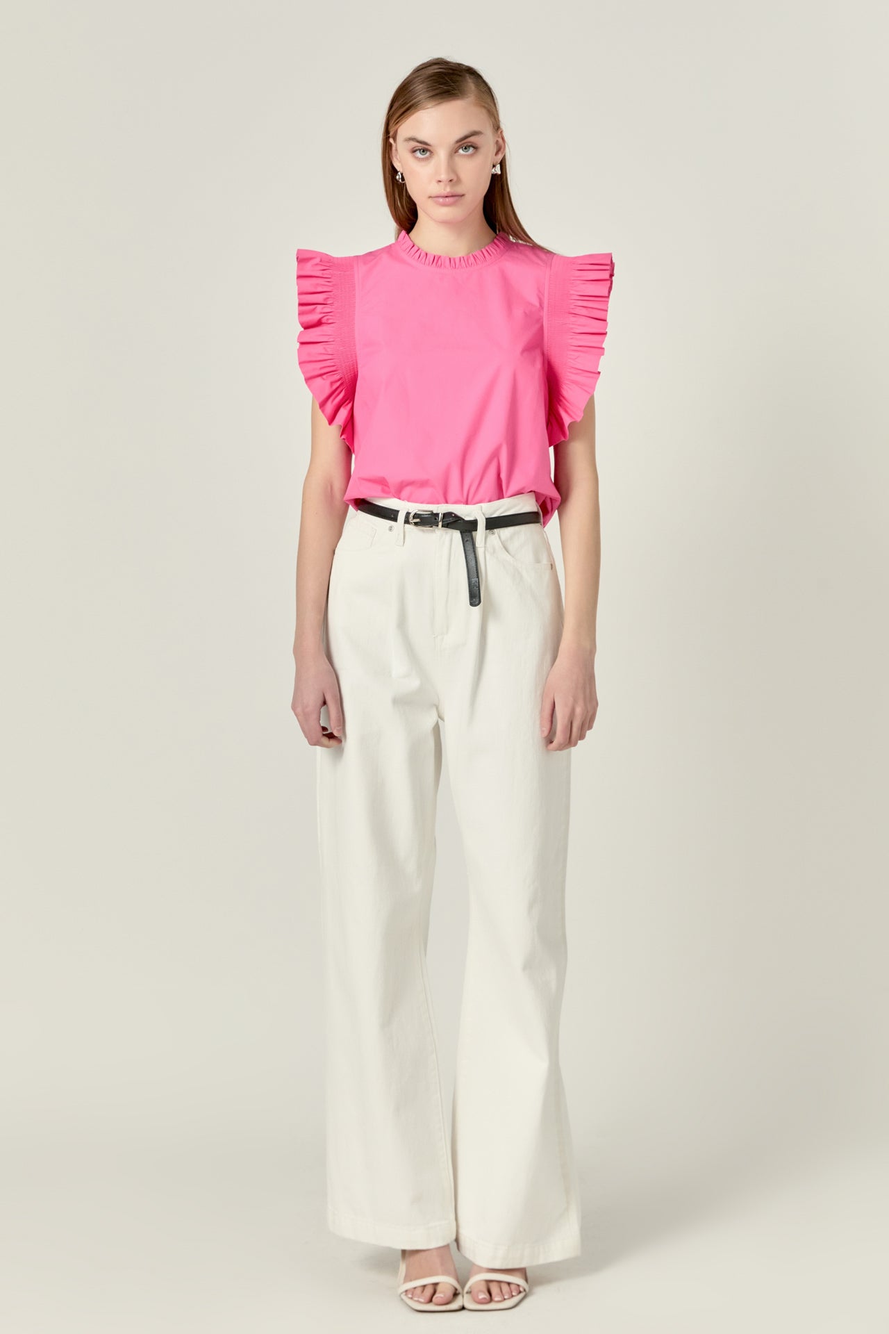 Ruffle Sleeve Poplin Top