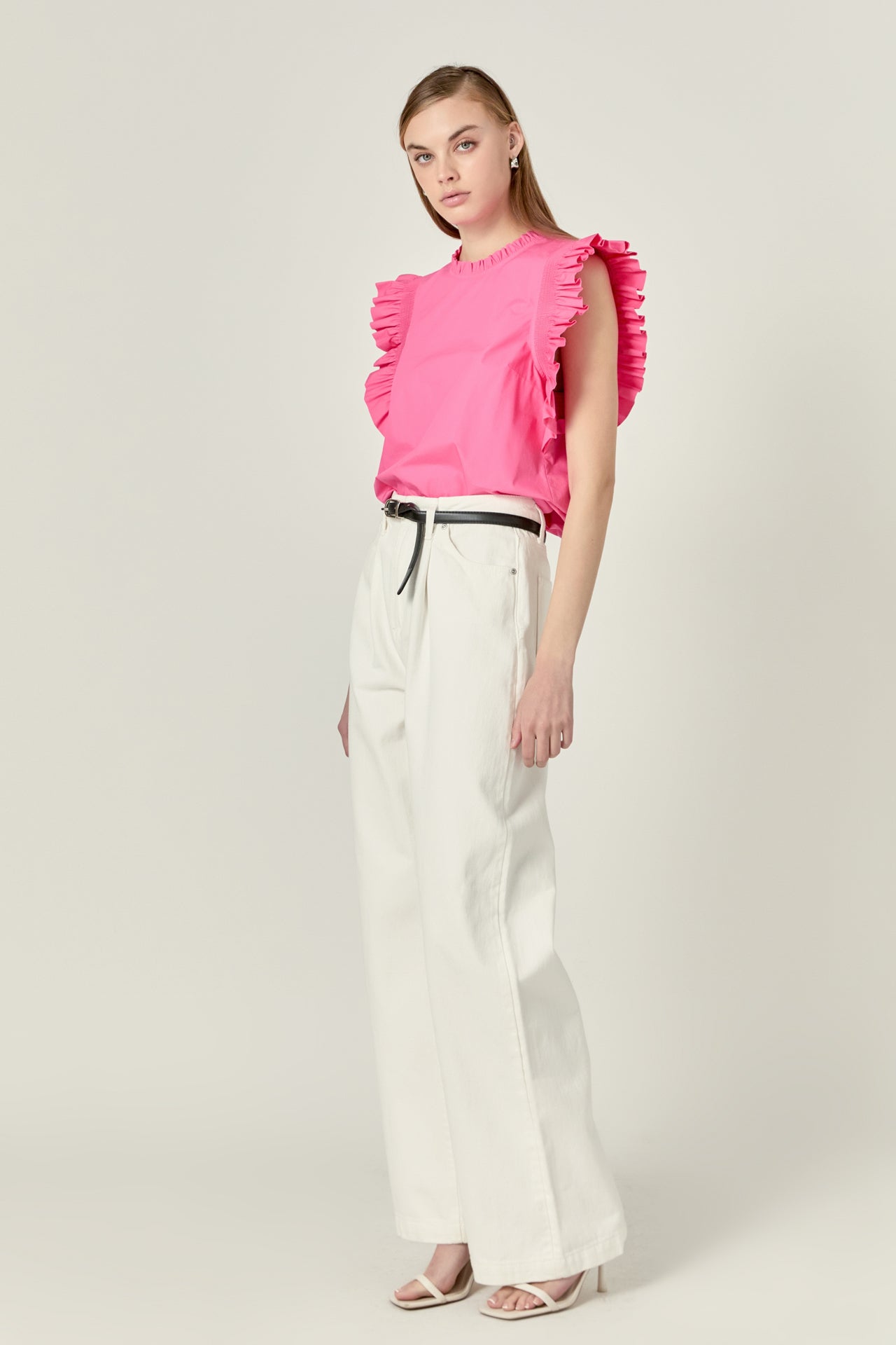 Ruffle Sleeve Poplin Top