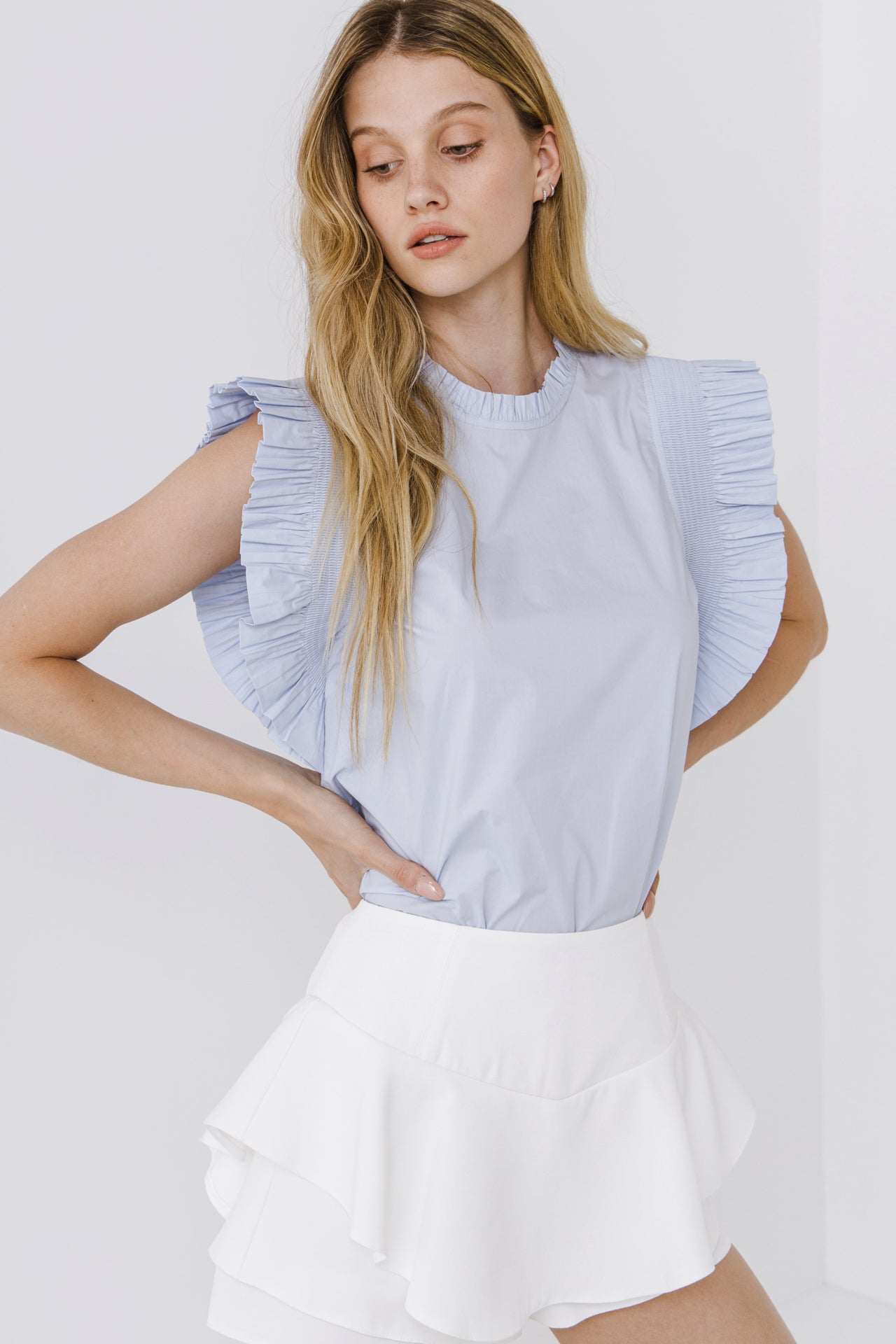 ENGLISH FACTORY - Ruffle Sleeve Poplin Top - TOPS available at Objectrare