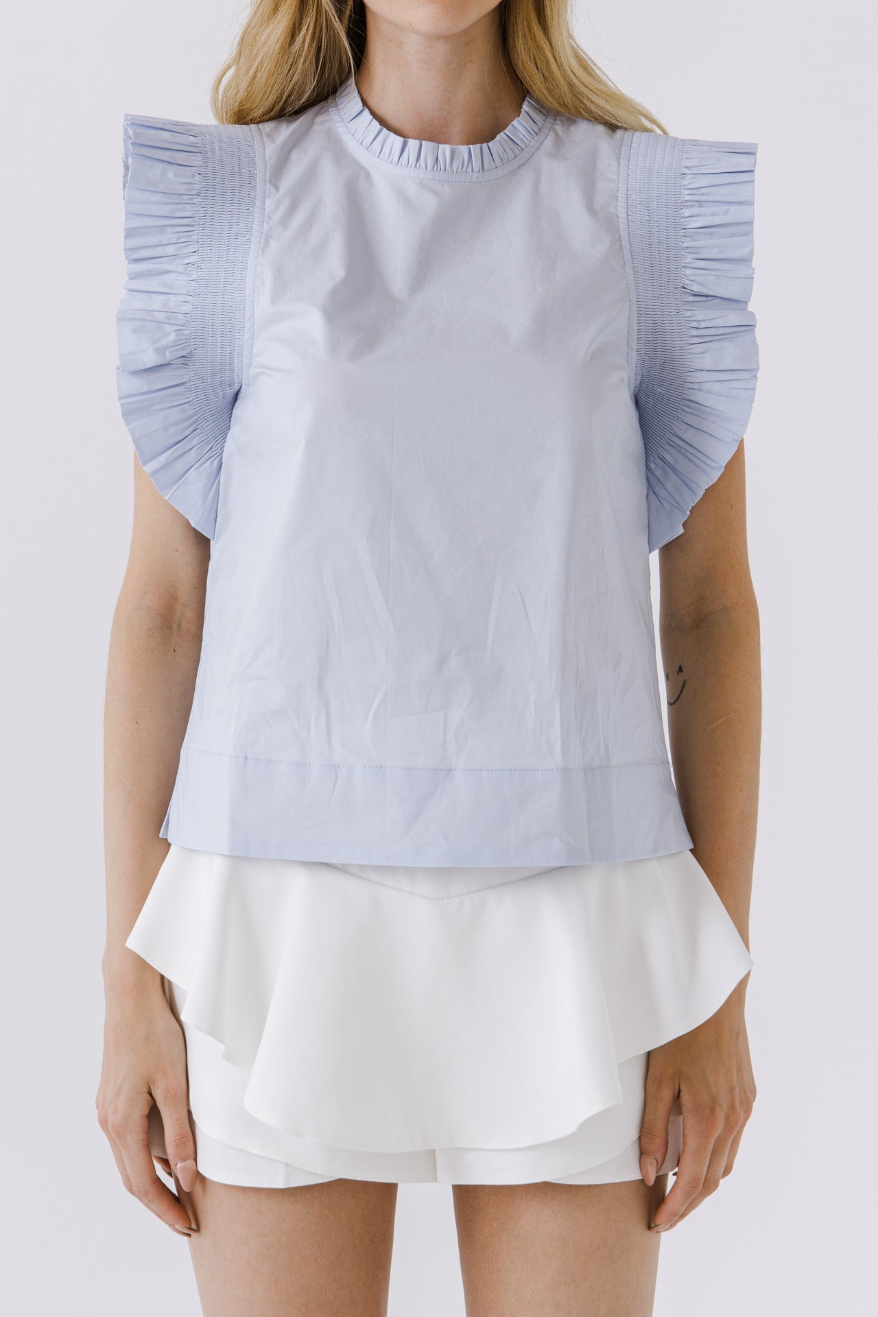 ENGLISH FACTORY - Ruffle Sleeve Poplin Top - TOPS available at Objectrare