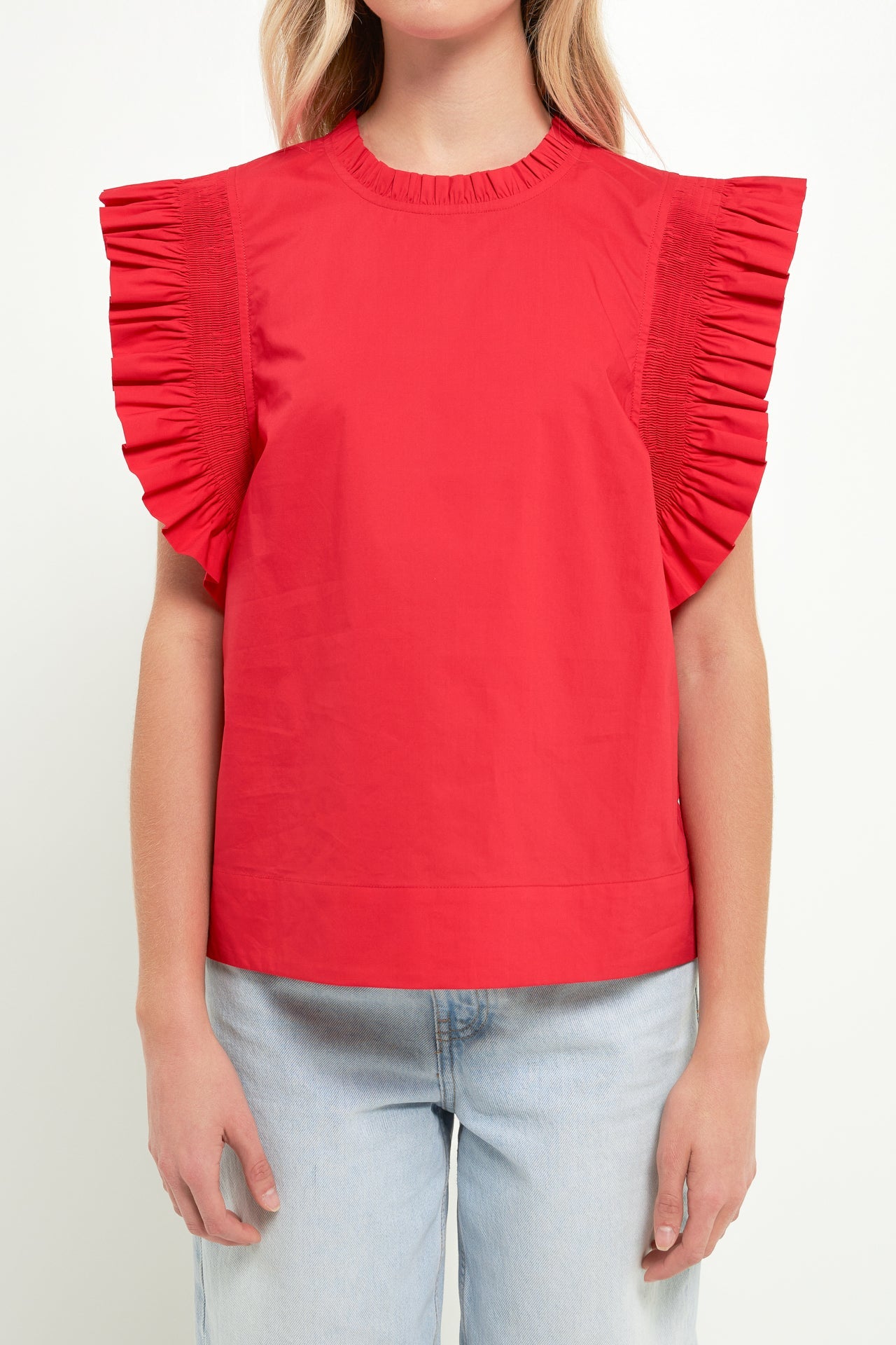 ENGLISH FACTORY - Ruffle Sleeve Poplin Top - TOPS available at Objectrare
