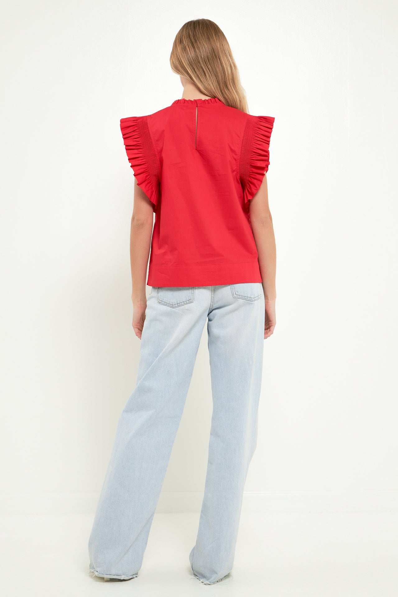ENGLISH FACTORY - Ruffle Sleeve Poplin Top - TOPS available at Objectrare