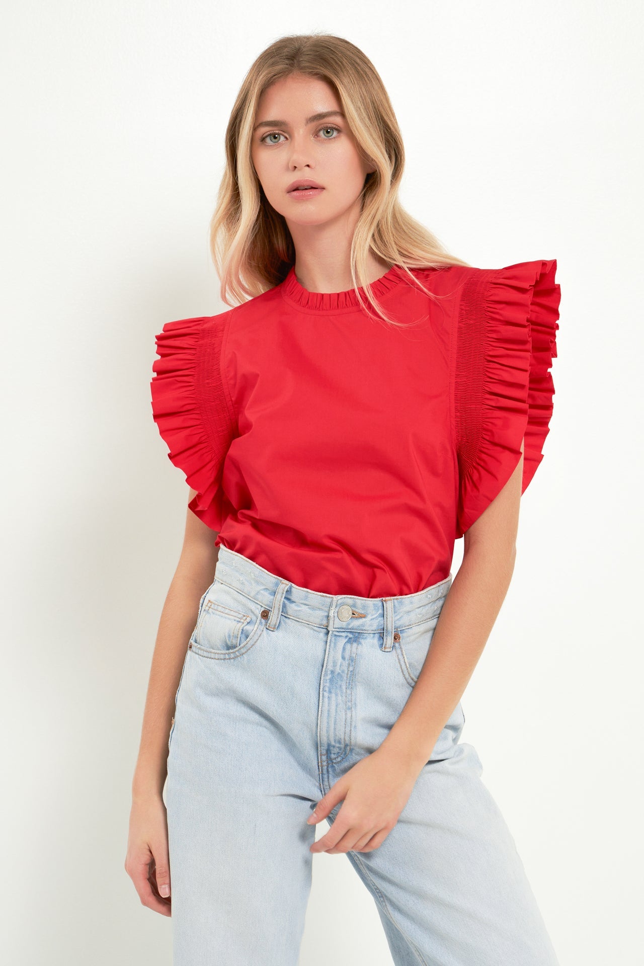 ENGLISH FACTORY - Ruffle Sleeve Poplin Top - TOPS available at Objectrare