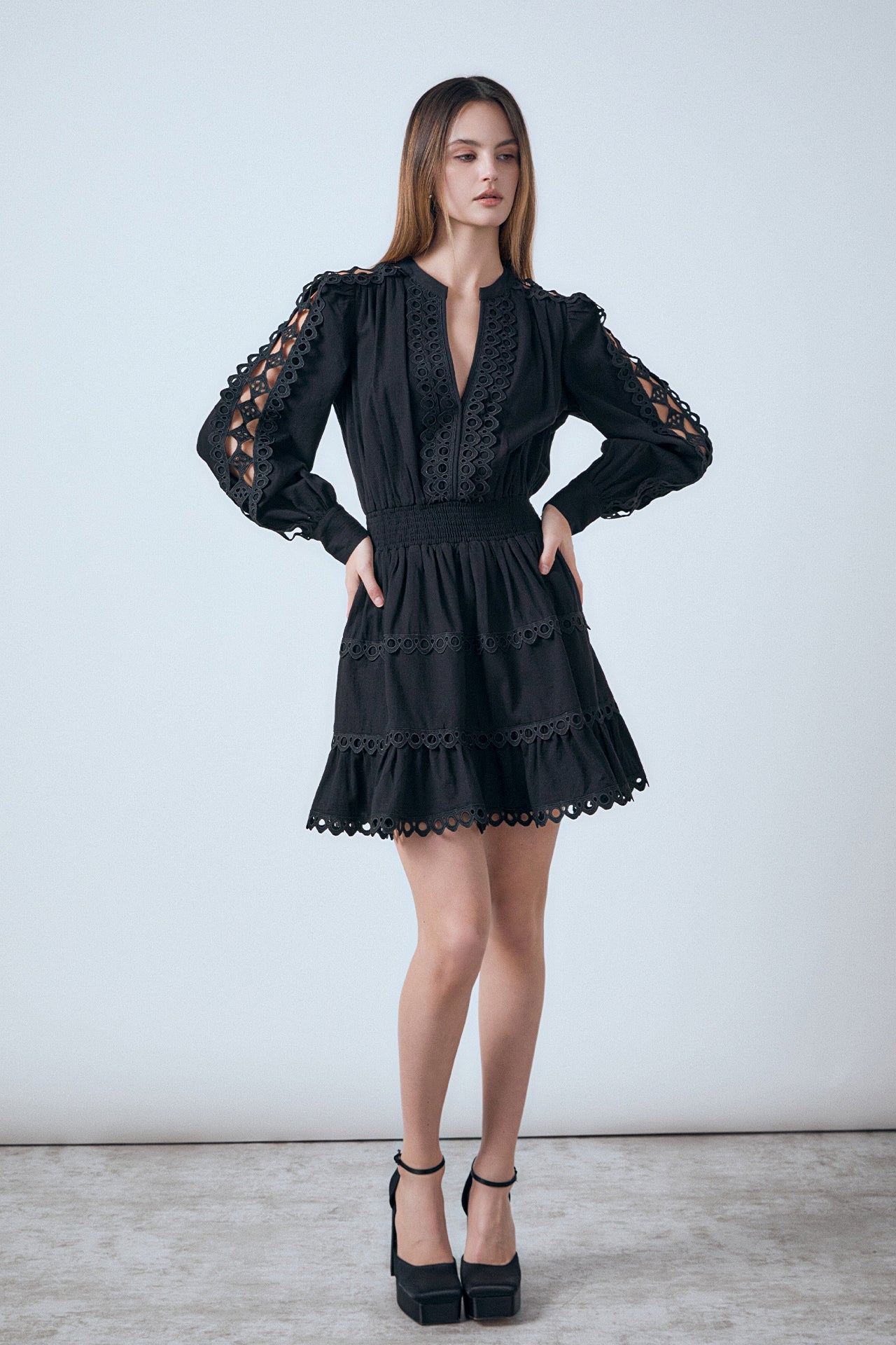 ENDLESS ROSE - Lace Trim Mini Dress - DRESSES available at Objectrare