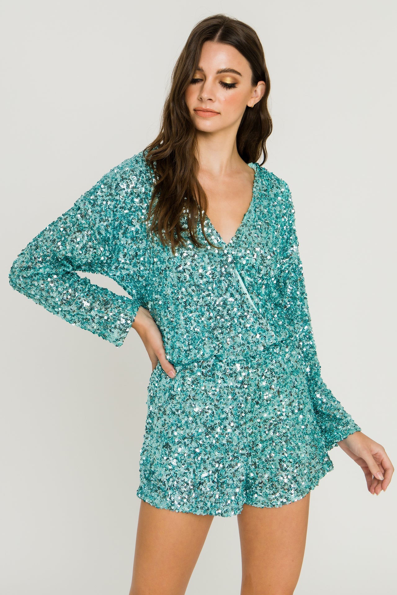 ENDLESS ROSE - Sequin Wrap Romper - ROMPERS available at Objectrare