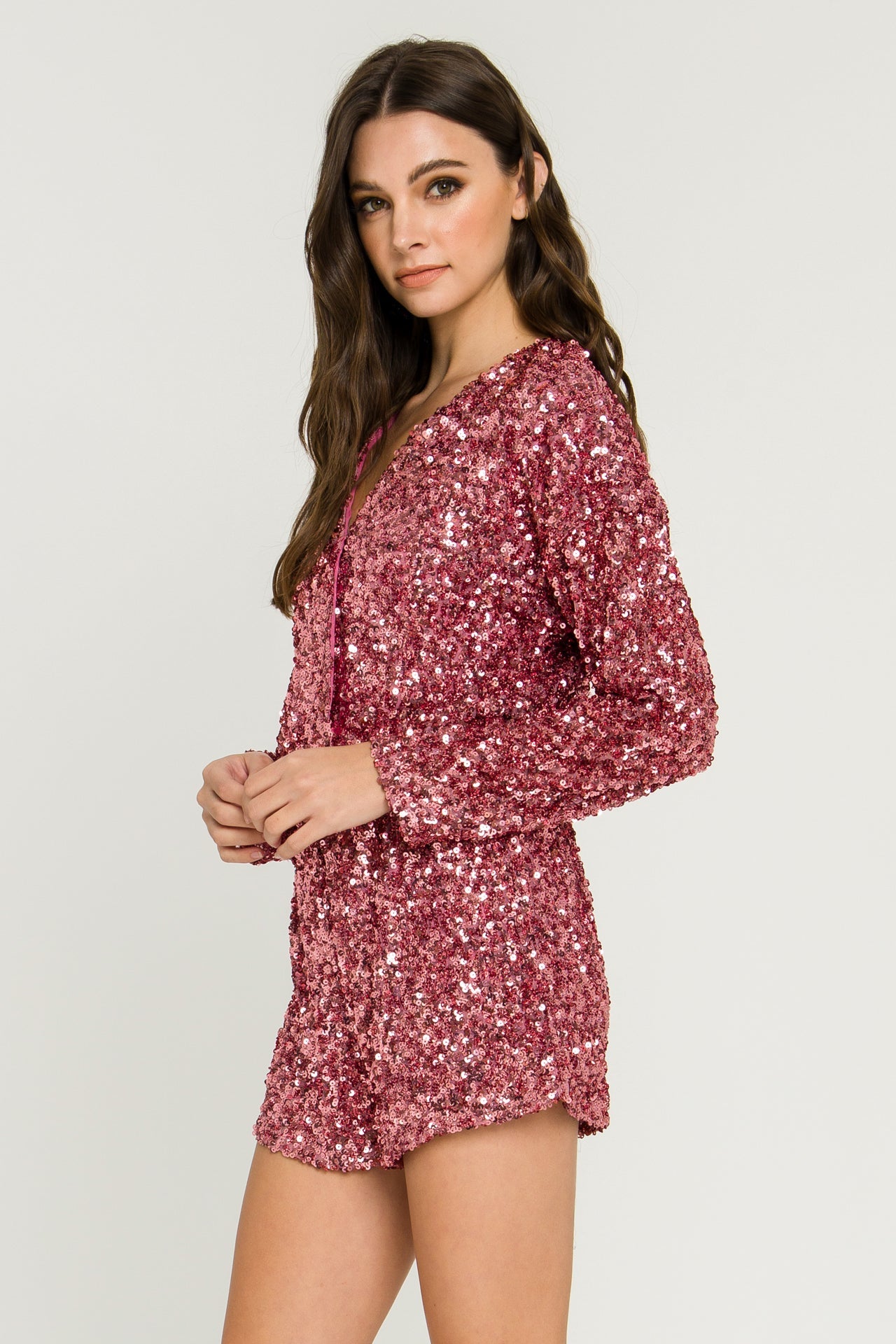 ENDLESS ROSE - Sequin Wrap Romper - ROMPERS available at Objectrare