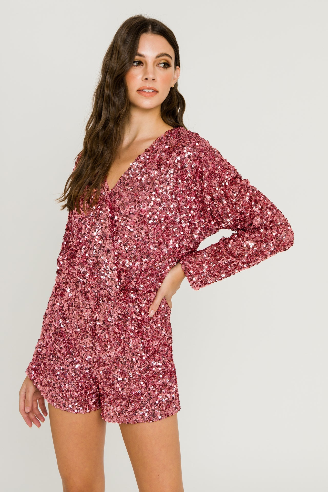 ENDLESS ROSE - Sequin Wrap Romper - ROMPERS available at Objectrare