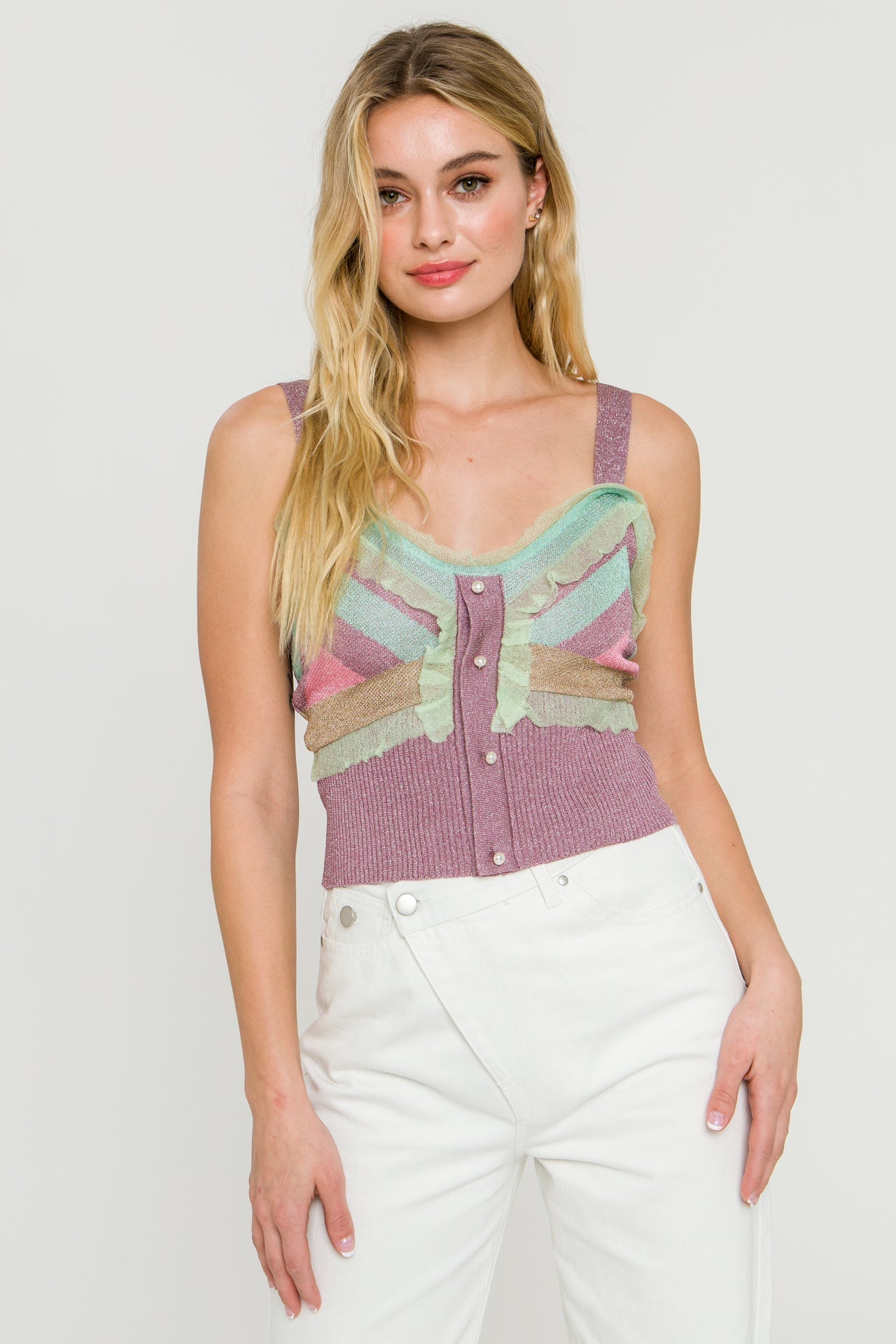 ENDLESS ROSE - Color Block Metallic Knit Top - SWEATERS & KNITS available at Objectrare