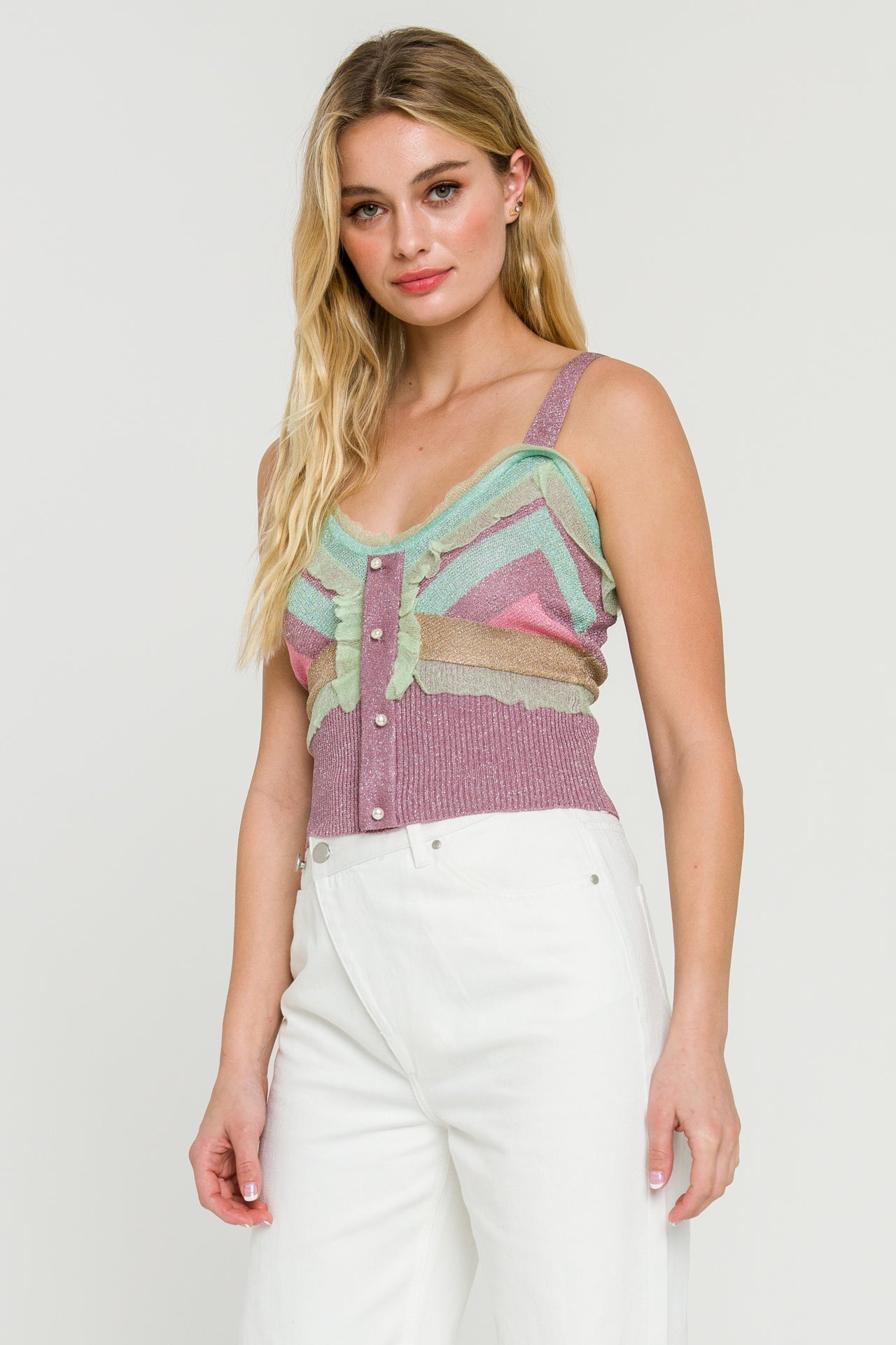 ENDLESS ROSE - Color Block Metallic Knit Top - SWEATERS & KNITS available at Objectrare