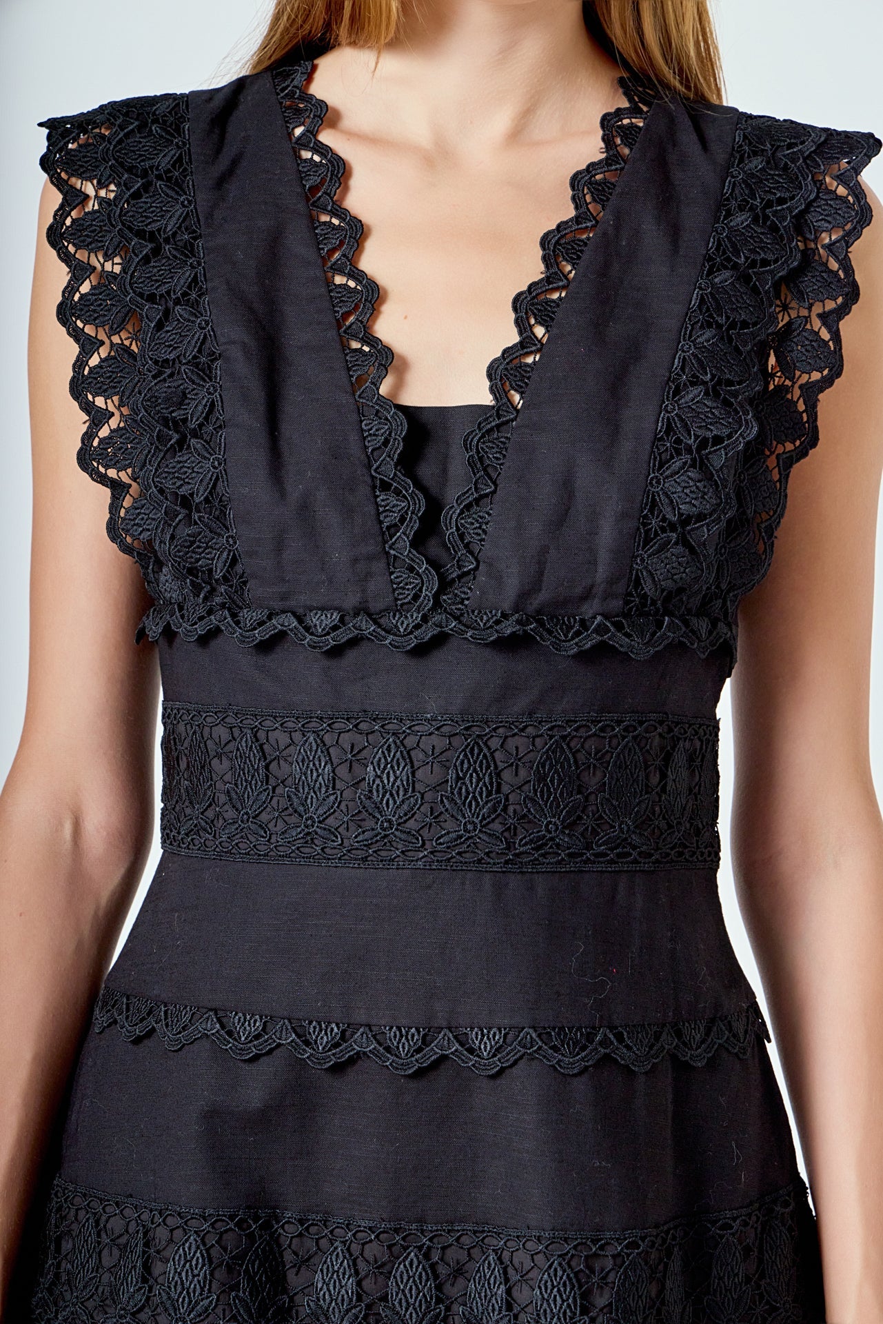 ENDLESS ROSE - Plunging Neck Lace Trim Dress - DRESSES available at Objectrare