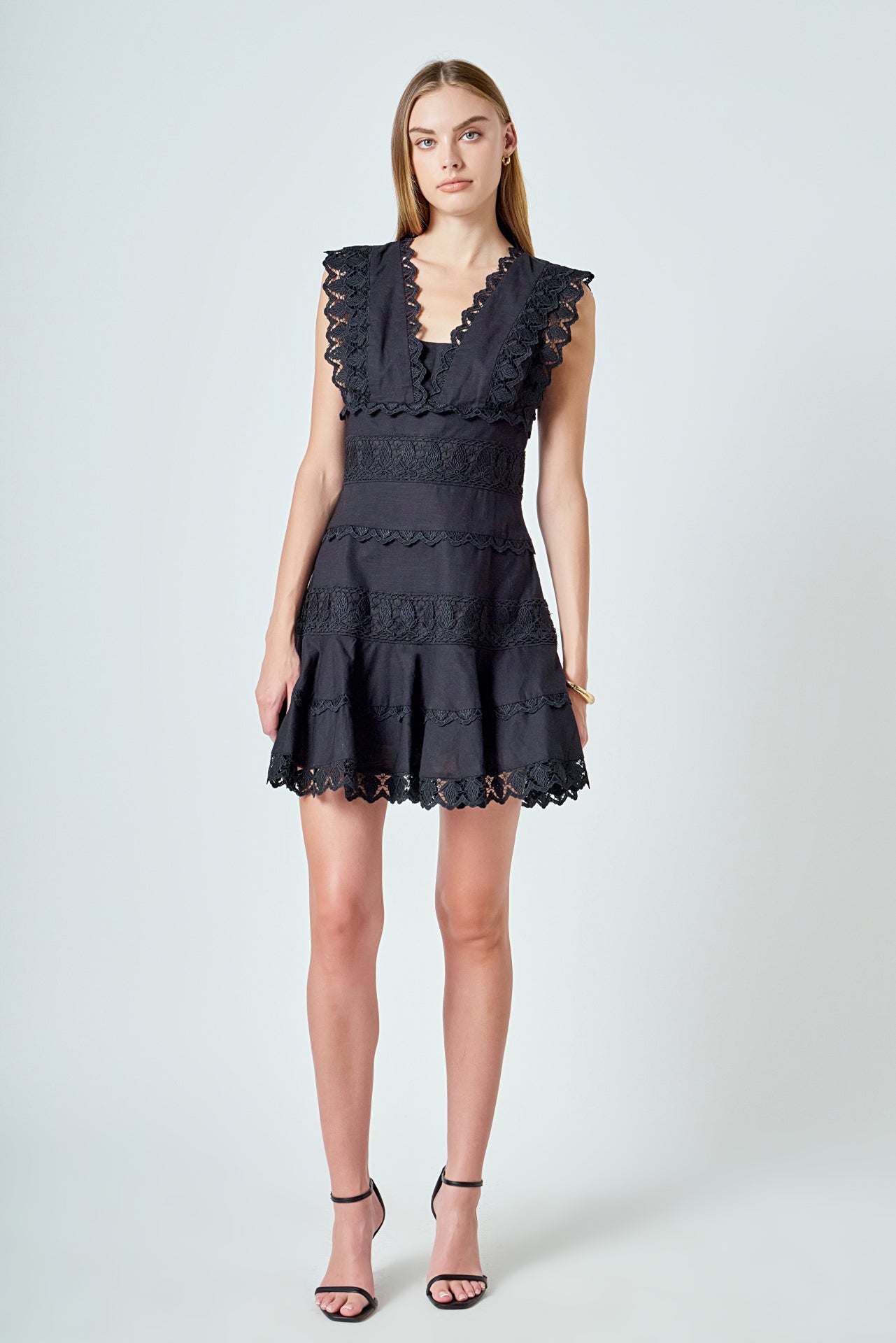 ENDLESS ROSE - Plunging Neck Lace Trim Dress - DRESSES available at Objectrare