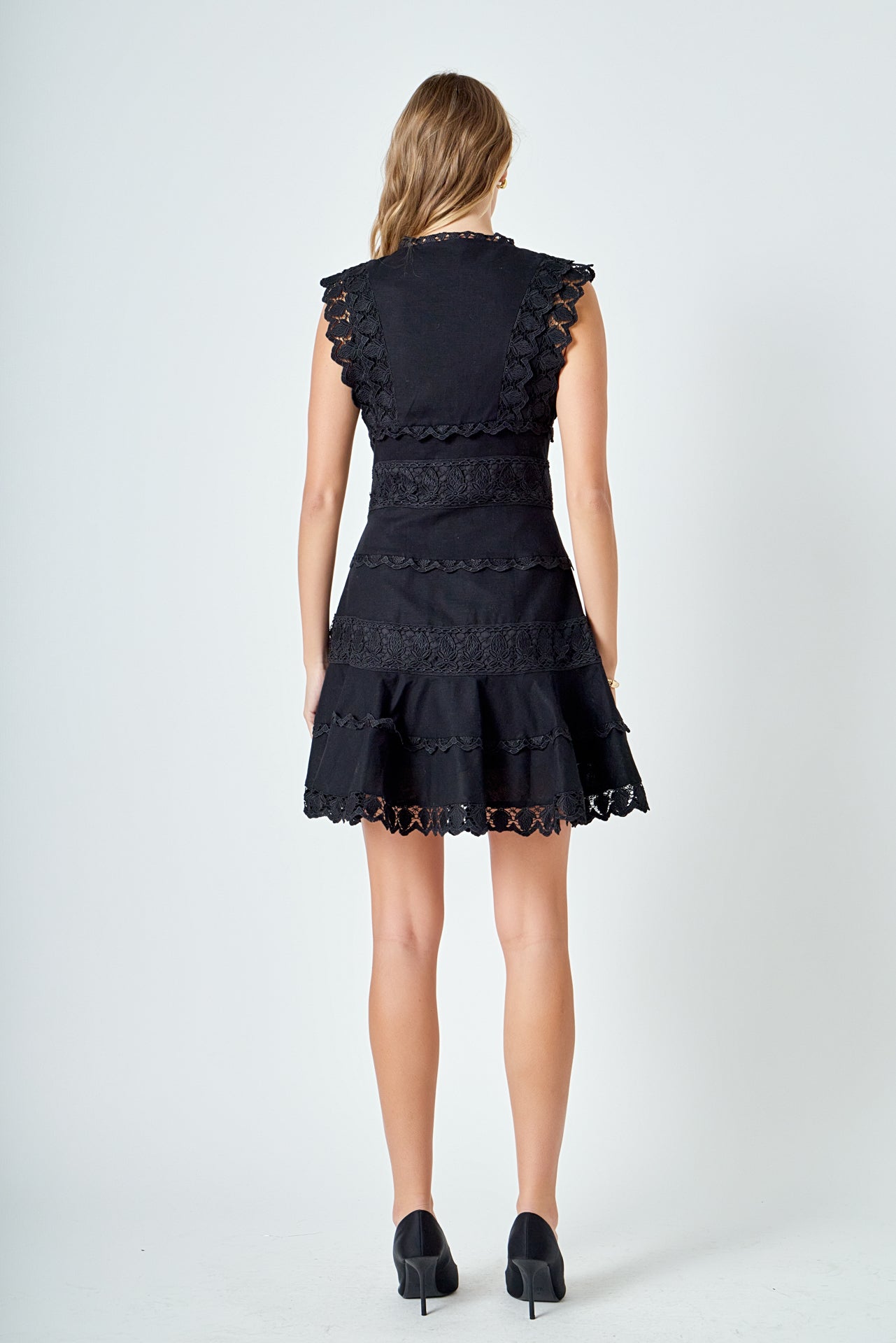 ENDLESS ROSE - Plunging Neck Lace Trim Dress - DRESSES available at Objectrare