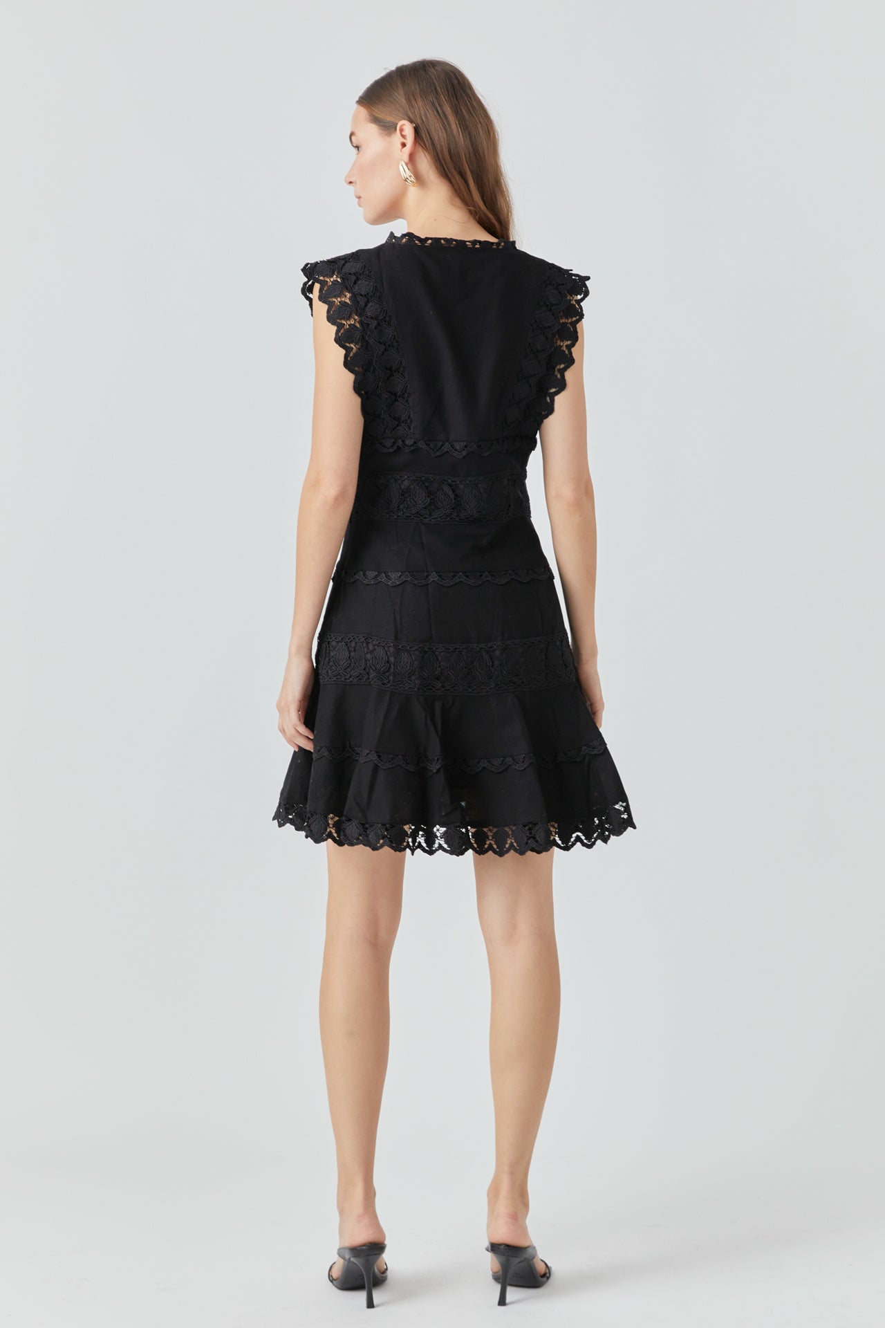 Plunging Neck Lace Trim Dress
