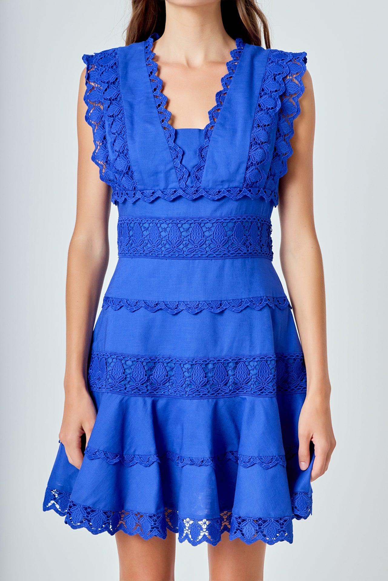 ENDLESS ROSE - Plunging Neck Lace Trim Dress - DRESSES available at Objectrare