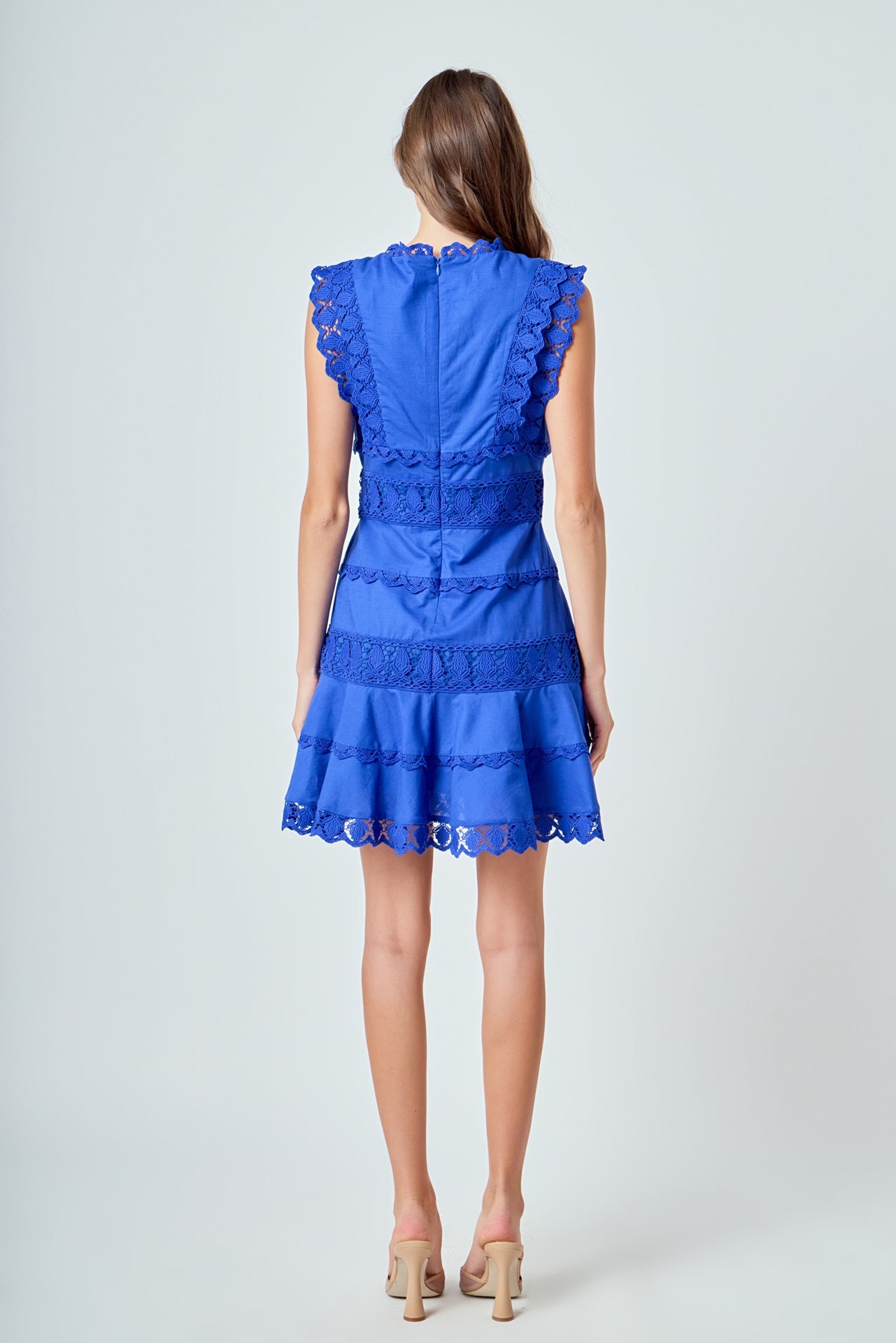 ENDLESS ROSE - Plunging Neck Lace Trim Dress - DRESSES available at Objectrare
