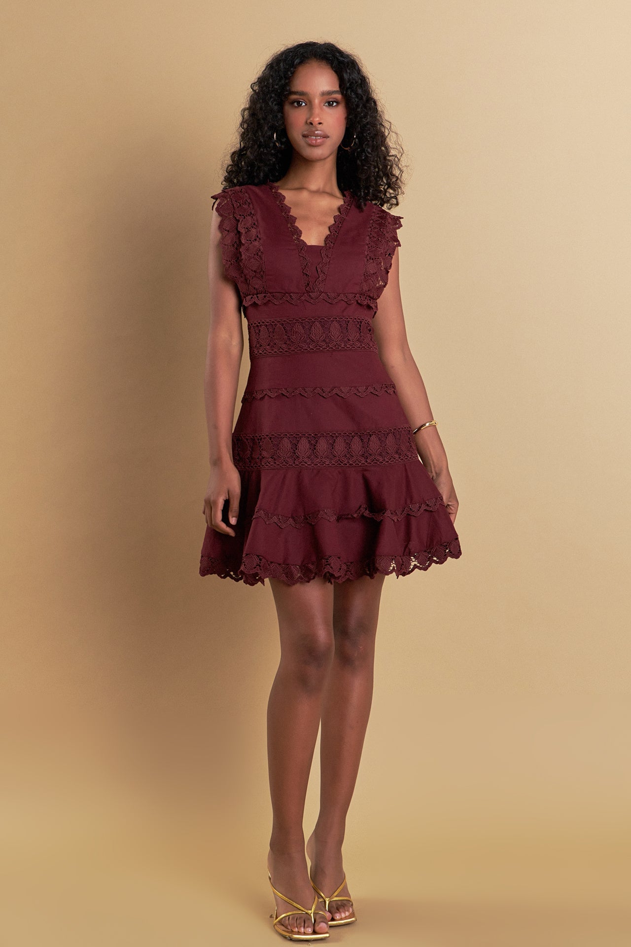 ENDLESS ROSE - Plunging Neck Lace Trim Dress - DRESSES available at Objectrare