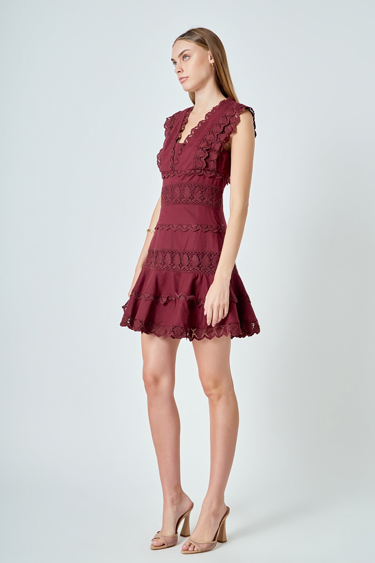 ENDLESS ROSE - Plunging Neck Lace Trim Dress - DRESSES available at Objectrare