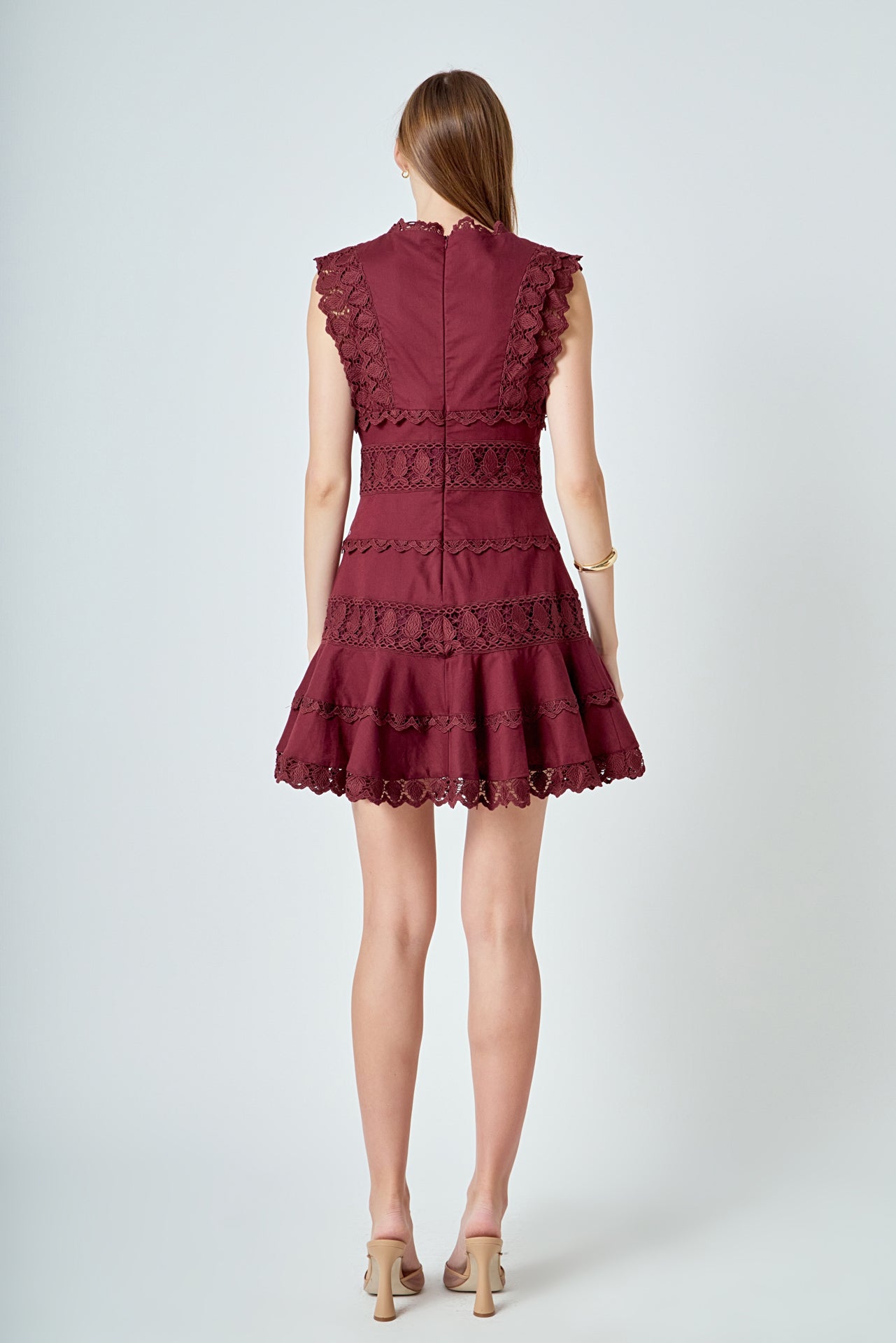 ENDLESS ROSE - Plunging Neck Lace Trim Dress - DRESSES available at Objectrare
