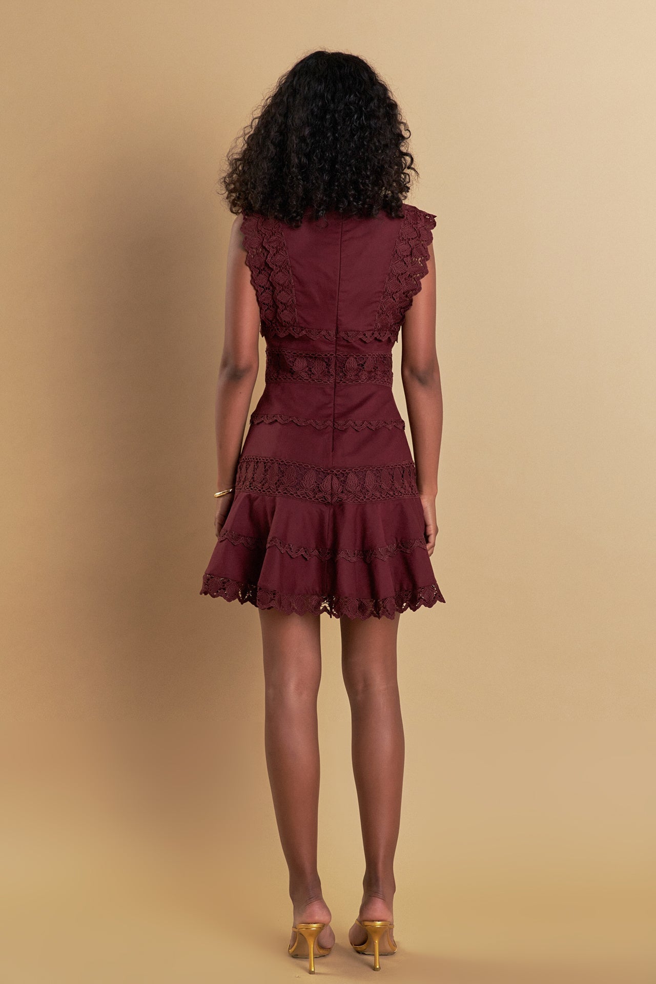 ENDLESS ROSE - Plunging Neck Lace Trim Dress - DRESSES available at Objectrare