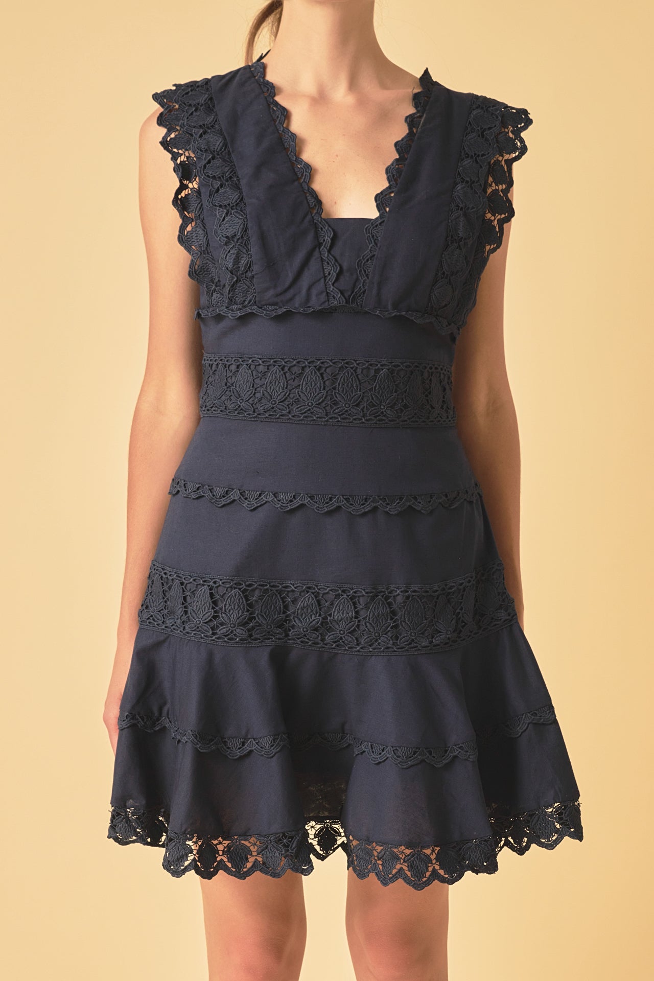 ENDLESS ROSE - Plunging Neck Lace Trim Dress - DRESSES available at Objectrare