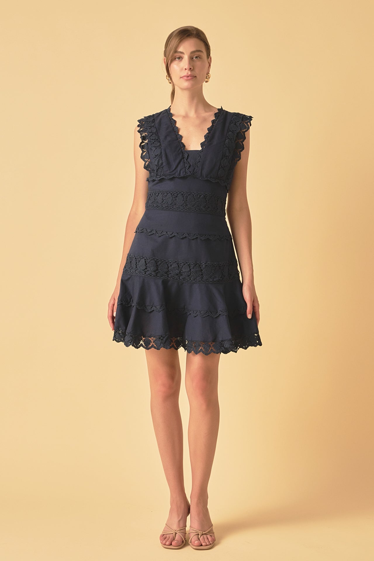 ENDLESS ROSE - Plunging Neck Lace Trim Dress - DRESSES available at Objectrare