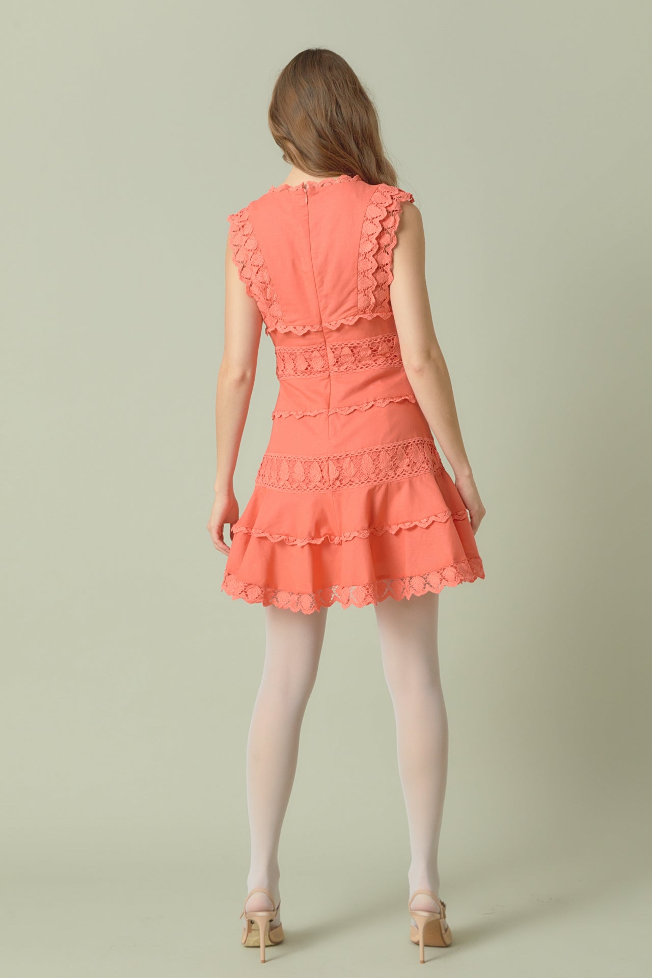 ENDLESS ROSE - Plunging Neck Lace Trim Dress - DRESSES available at Objectrare