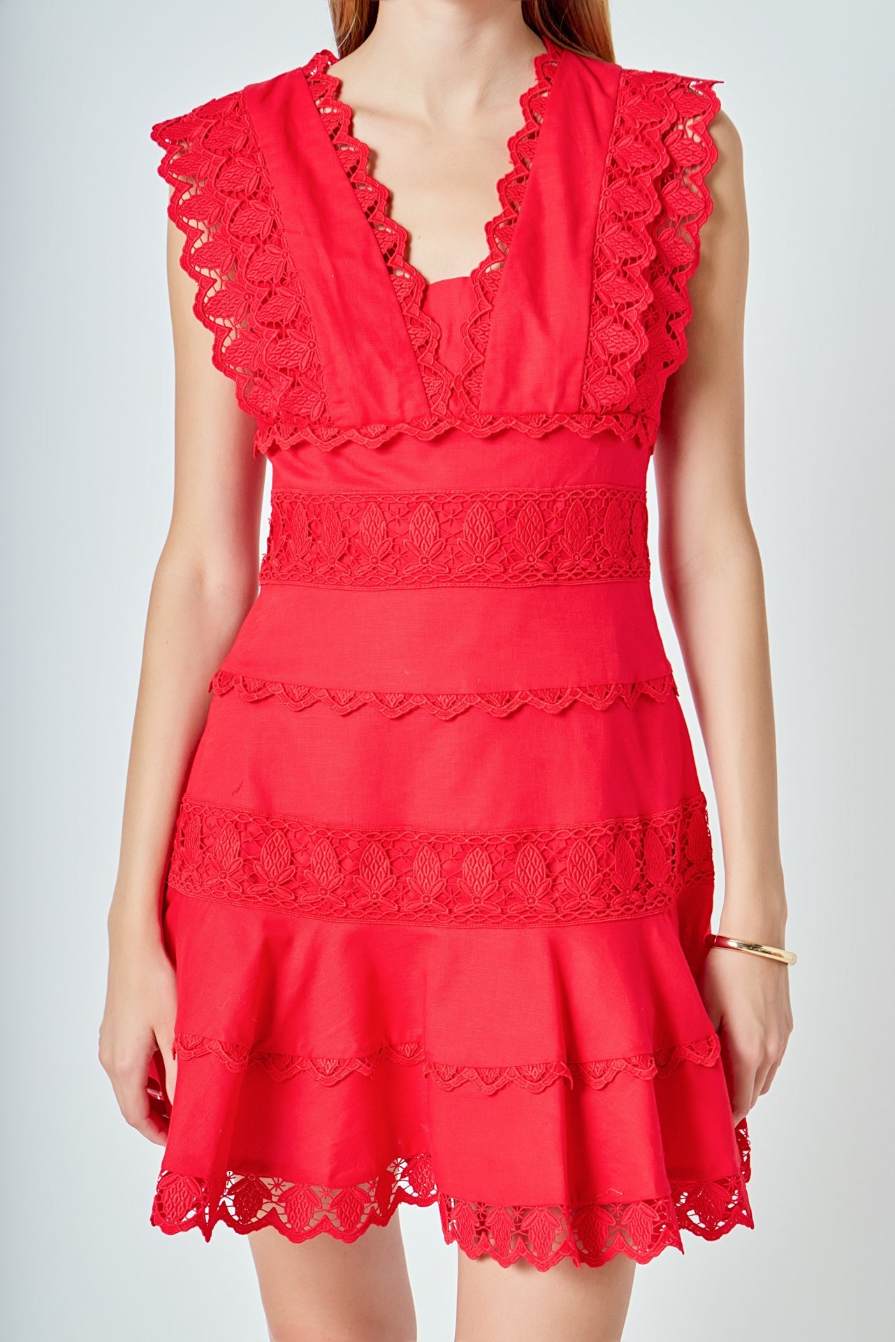 ENDLESS ROSE - Plunging Neck Lace Trim Dress - DRESSES available at Objectrare