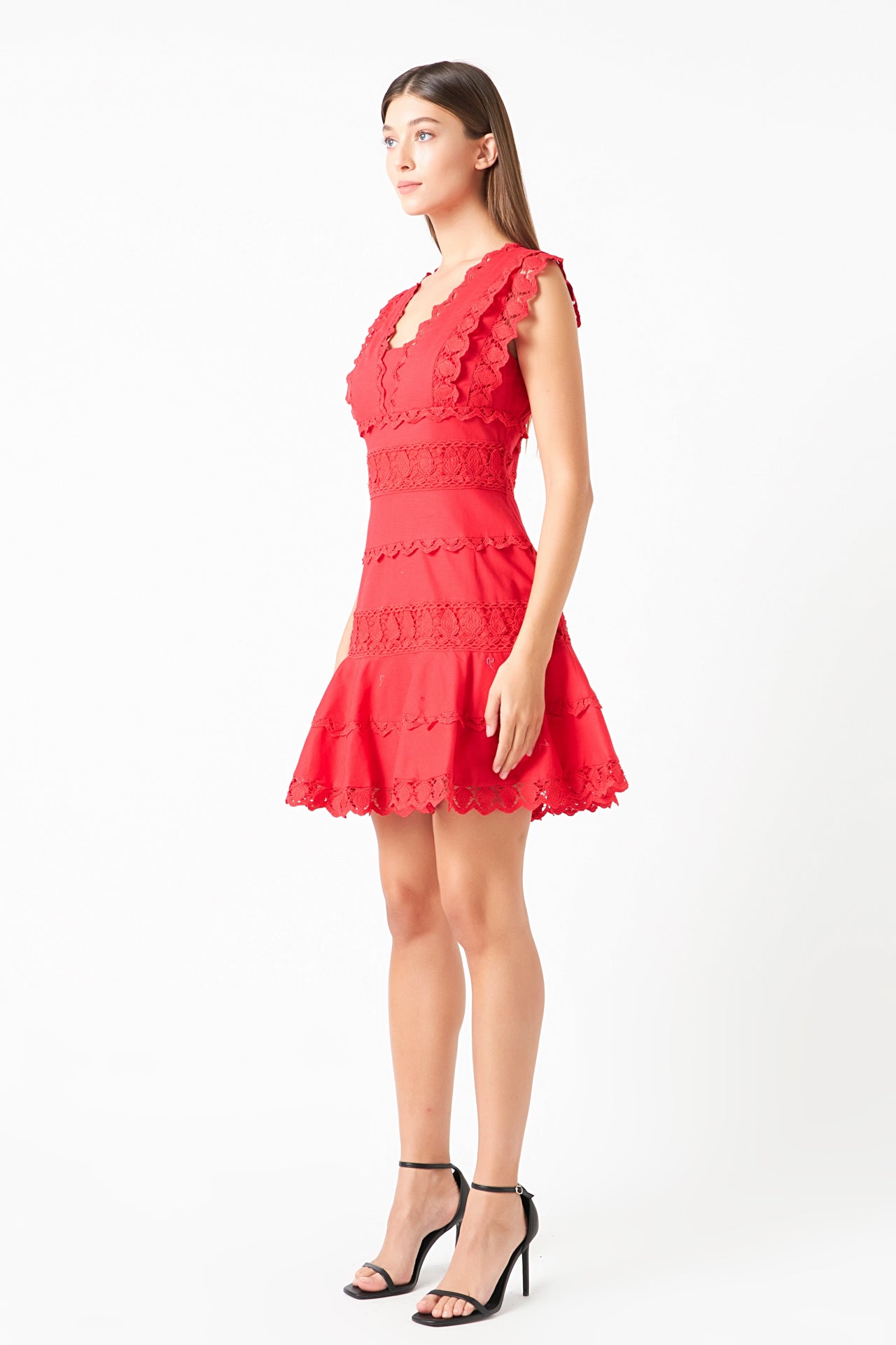 Plunging Neck Lace Trim Dress
